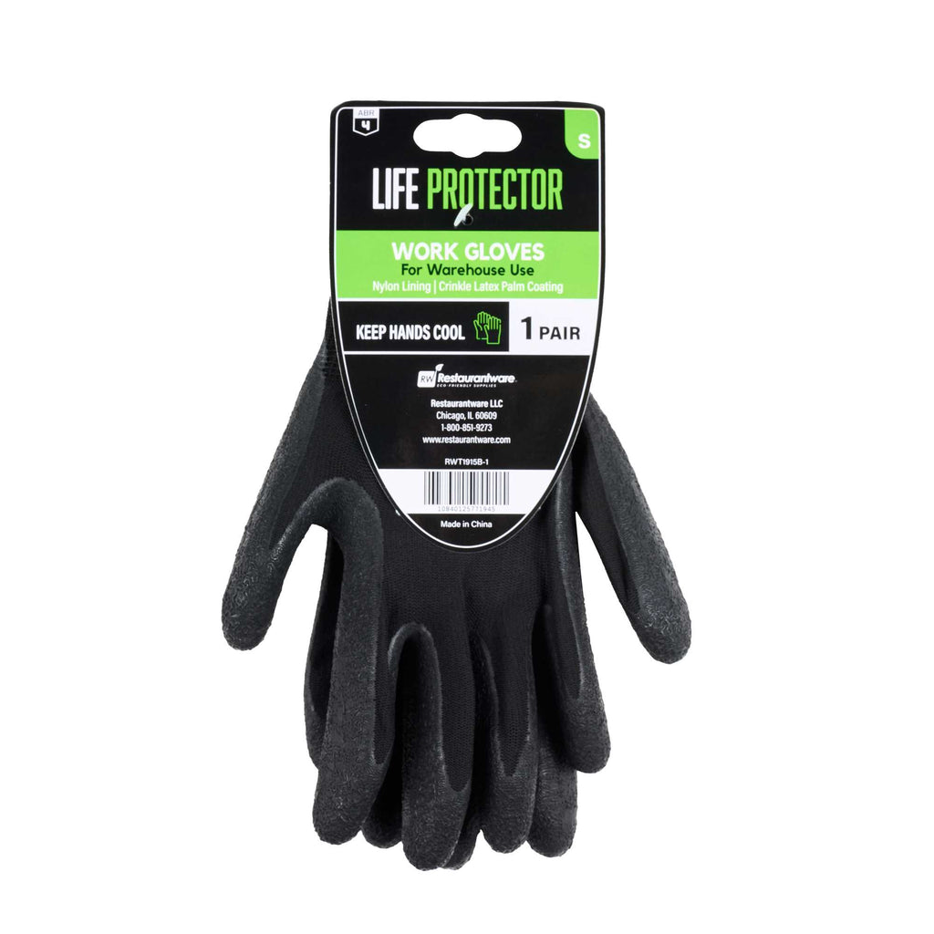 Life Protector Black Nylon Small Work Gloves - with Crinkle Latex Palm Coating - Pair - 1 count box