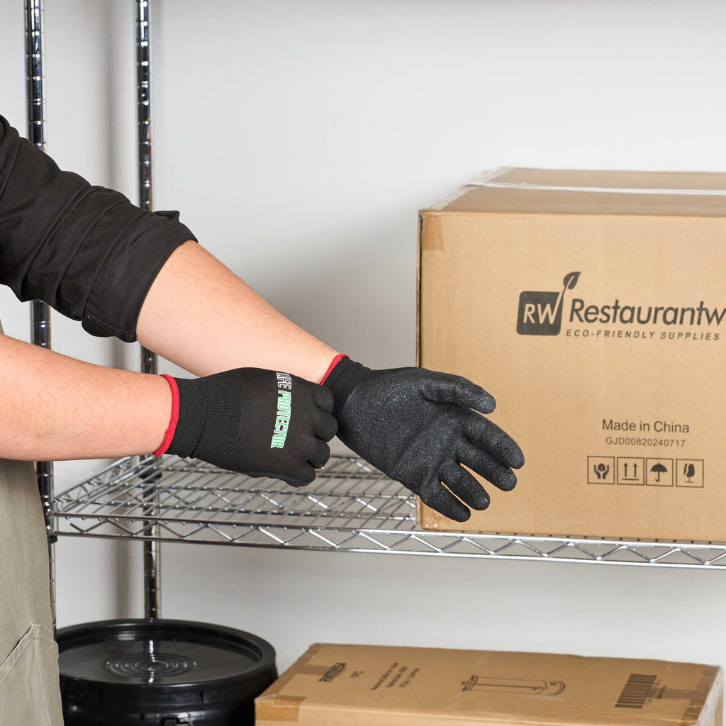 Life Protector Black Nylon Small Work Gloves - with Crinkle Latex Palm Coating - Pair - 1 count box