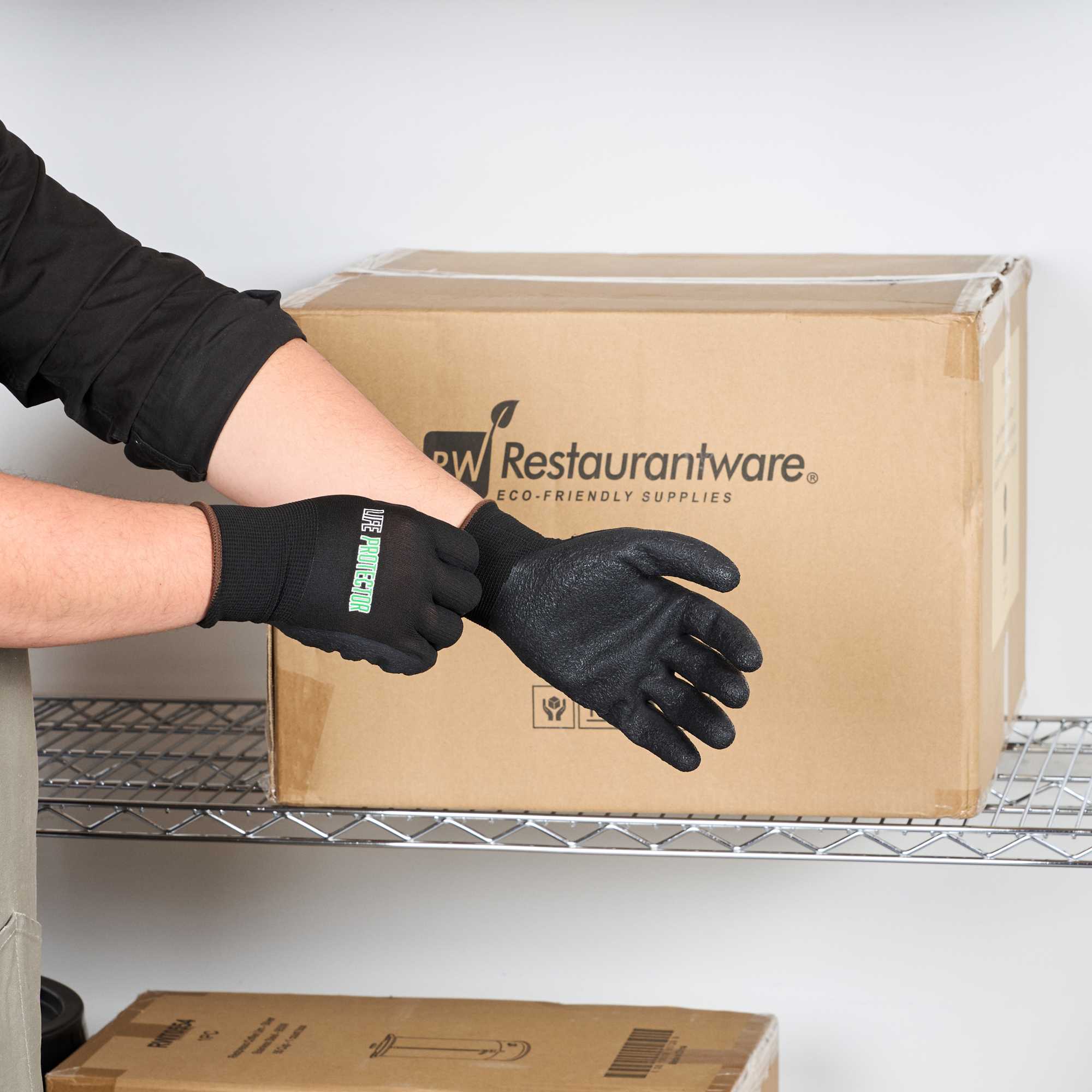 Life Protector Black Nylon Large Work Gloves - with Crinkle Latex Palm Coating - Pair - 1 count box