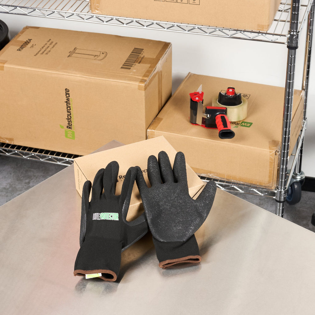 Life Protector Black Nylon Large Work Gloves - with Crinkle Latex Palm Coating - Pair - 10 count box