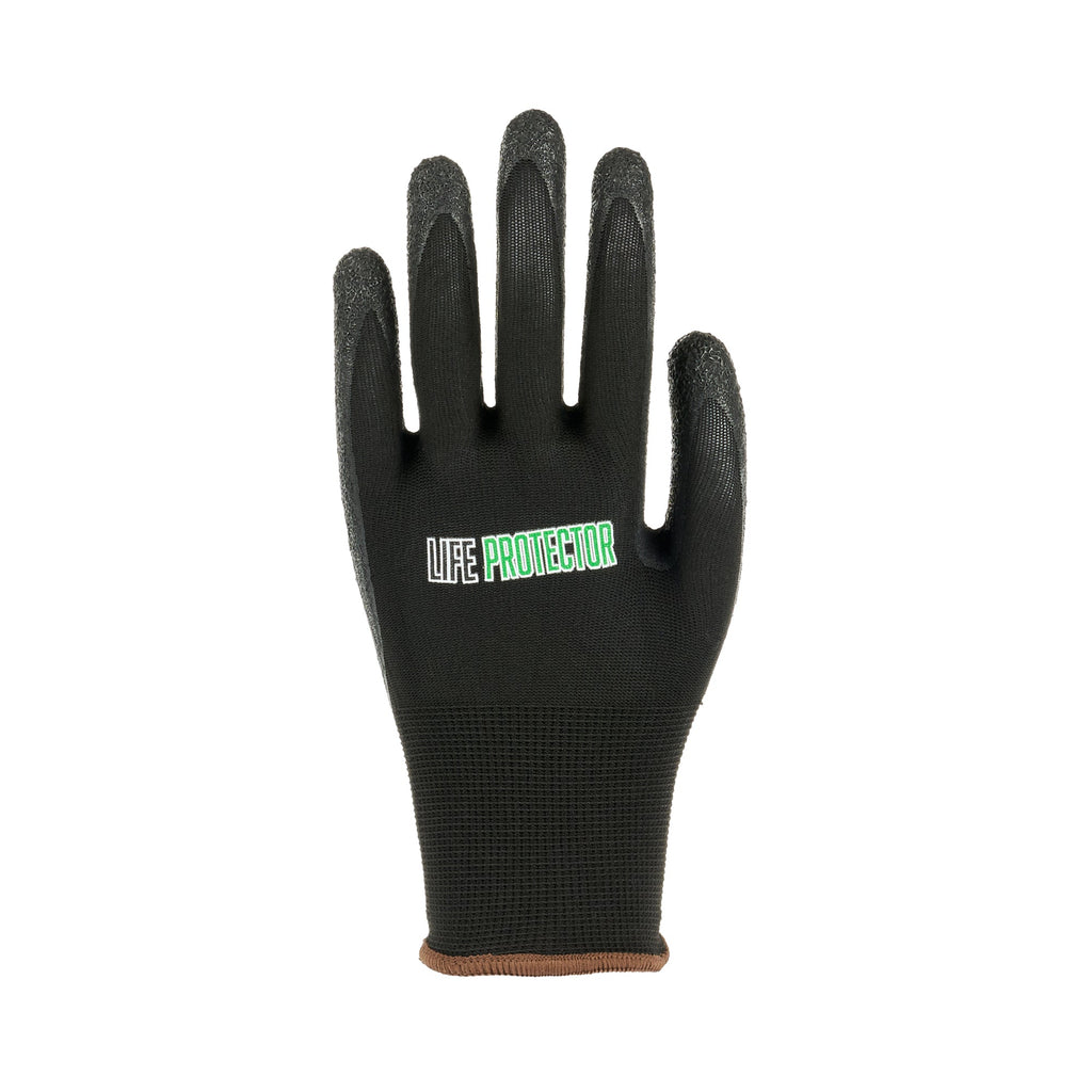 Life Protector Black Nylon Large Work Gloves - with Crinkle Latex Palm Coating - Pair - 10 count box