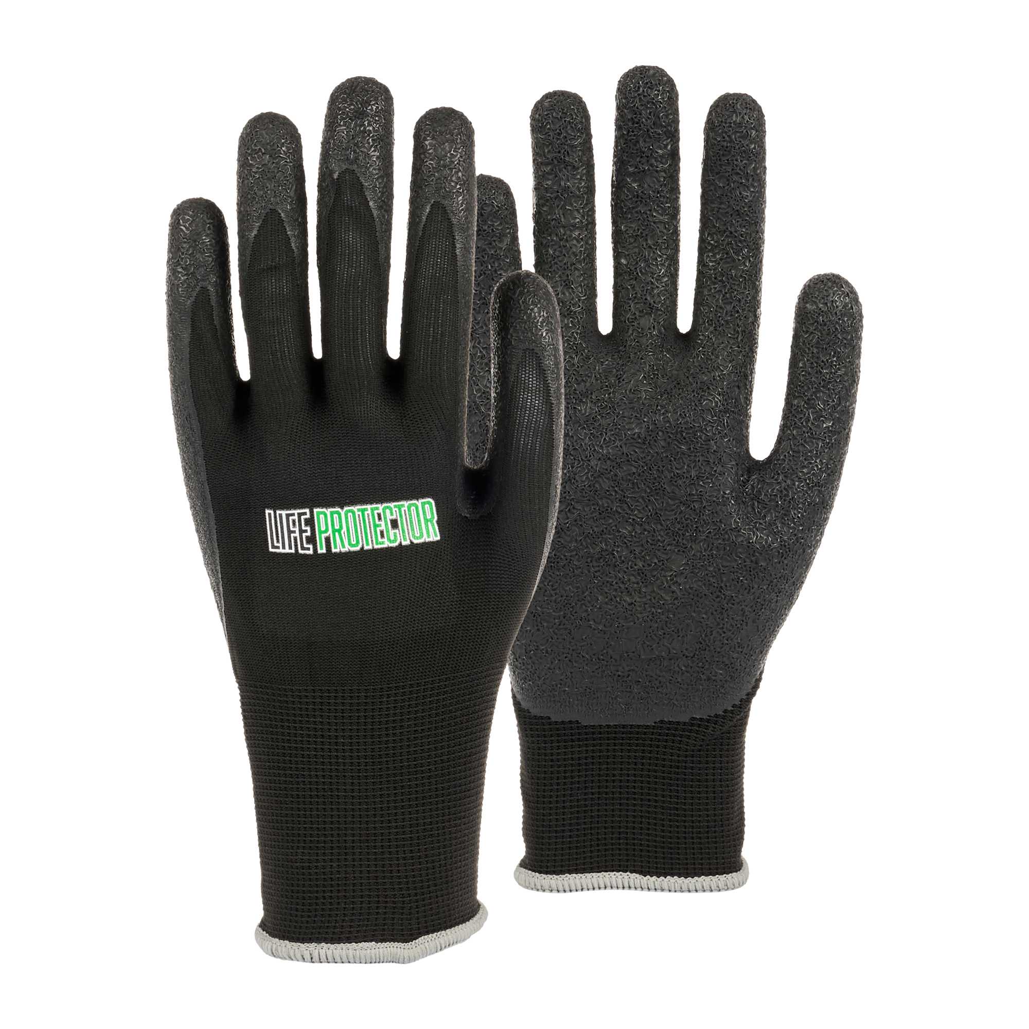 Life Protector Black Nylon Extra Large Work Gloves - with Crinkle Latex Palm Coating - Pair - 1 count box