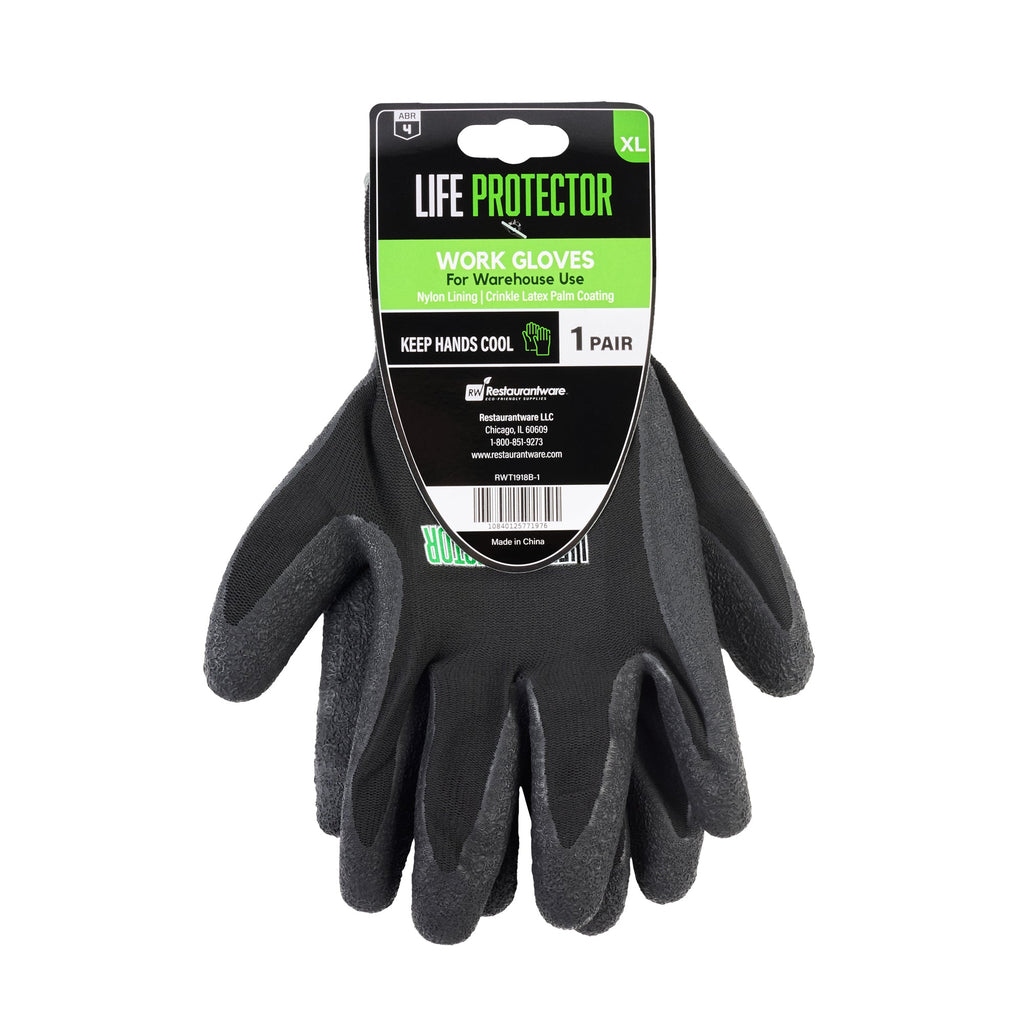 Life Protector Black Nylon Extra Large Work Gloves - with Crinkle Latex Palm Coating - Pair - 10 count box