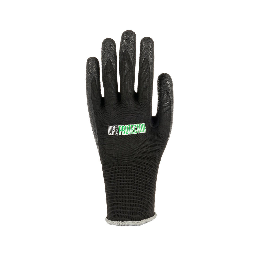 Life Protector Black Nylon Extra Large Work Gloves - with Crinkle Latex Palm Coating - Pair - 10 count box