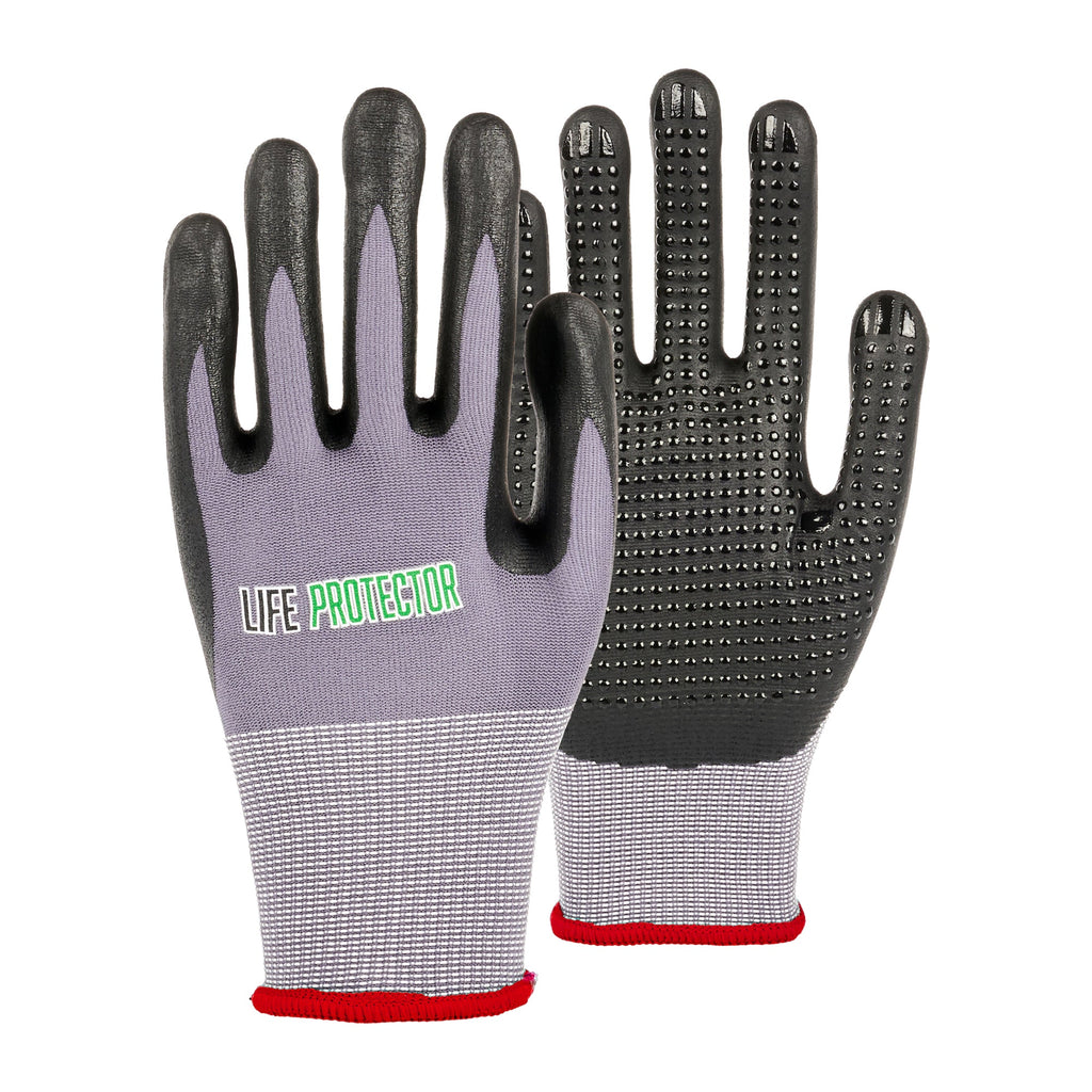 Life Protector Gray Nylon / Spandex Small Work Gloves - with Ultra-Thin Foam Nitrile Palm Coating and Dots - Pair - 1 count box
