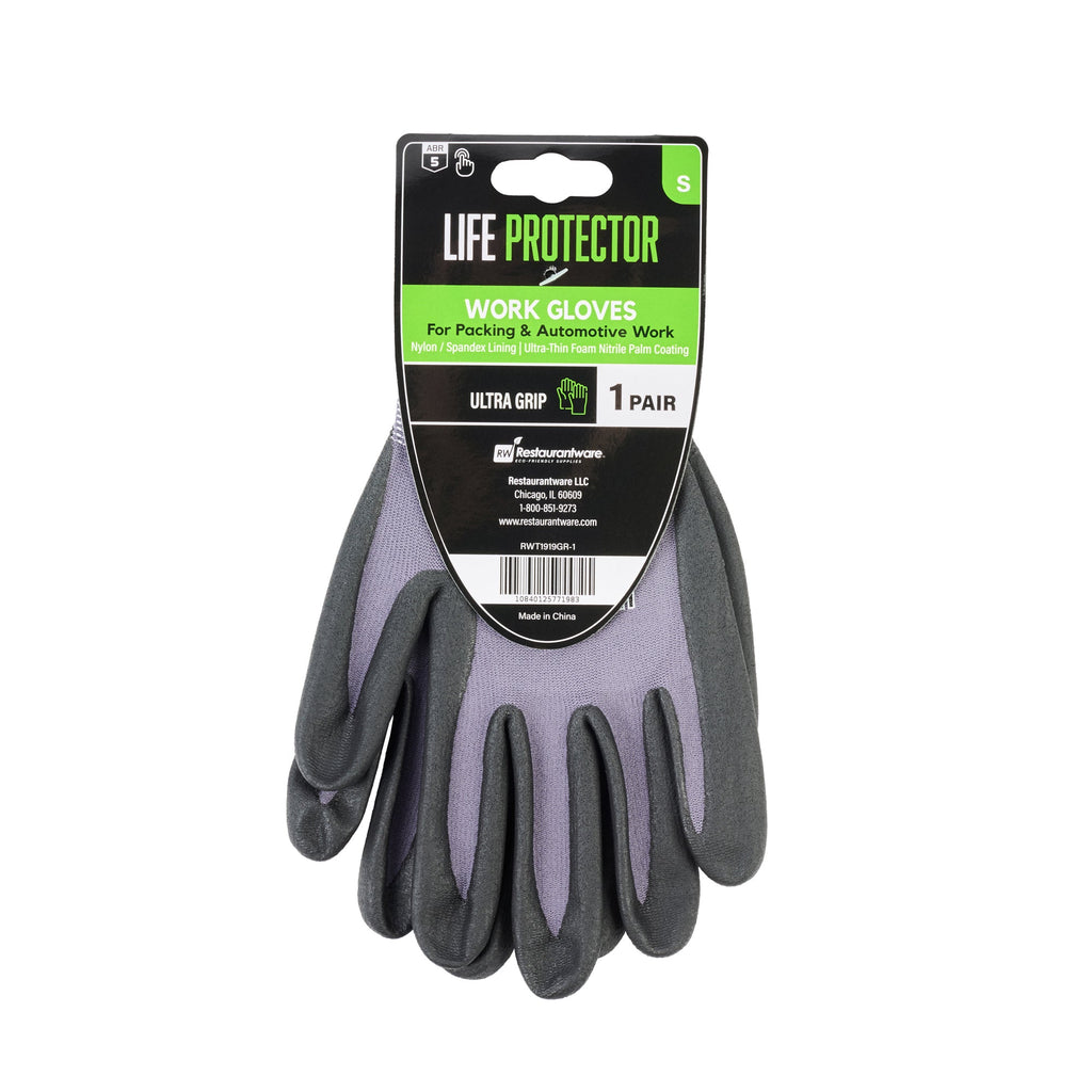Life Protector Gray Nylon / Spandex Small Work Gloves - with Ultra-Thin Foam Nitrile Palm Coating and Dots - Pair - 1 count box