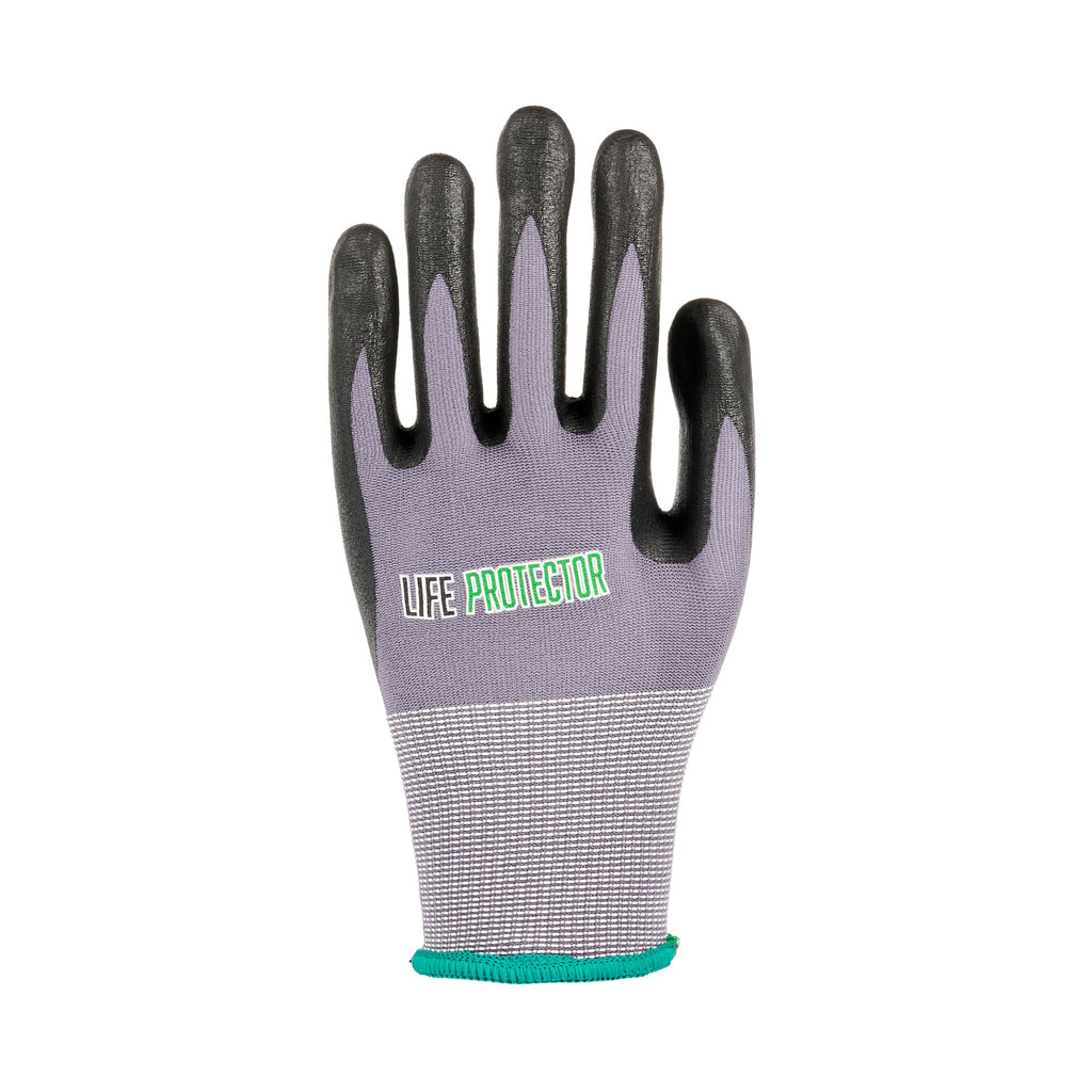 Life Protector Gray Nylon / Spandex Medium Work Gloves - with Ultra-Thin Foam Nitrile Palm Coating and Dots - Pair - 10 count box