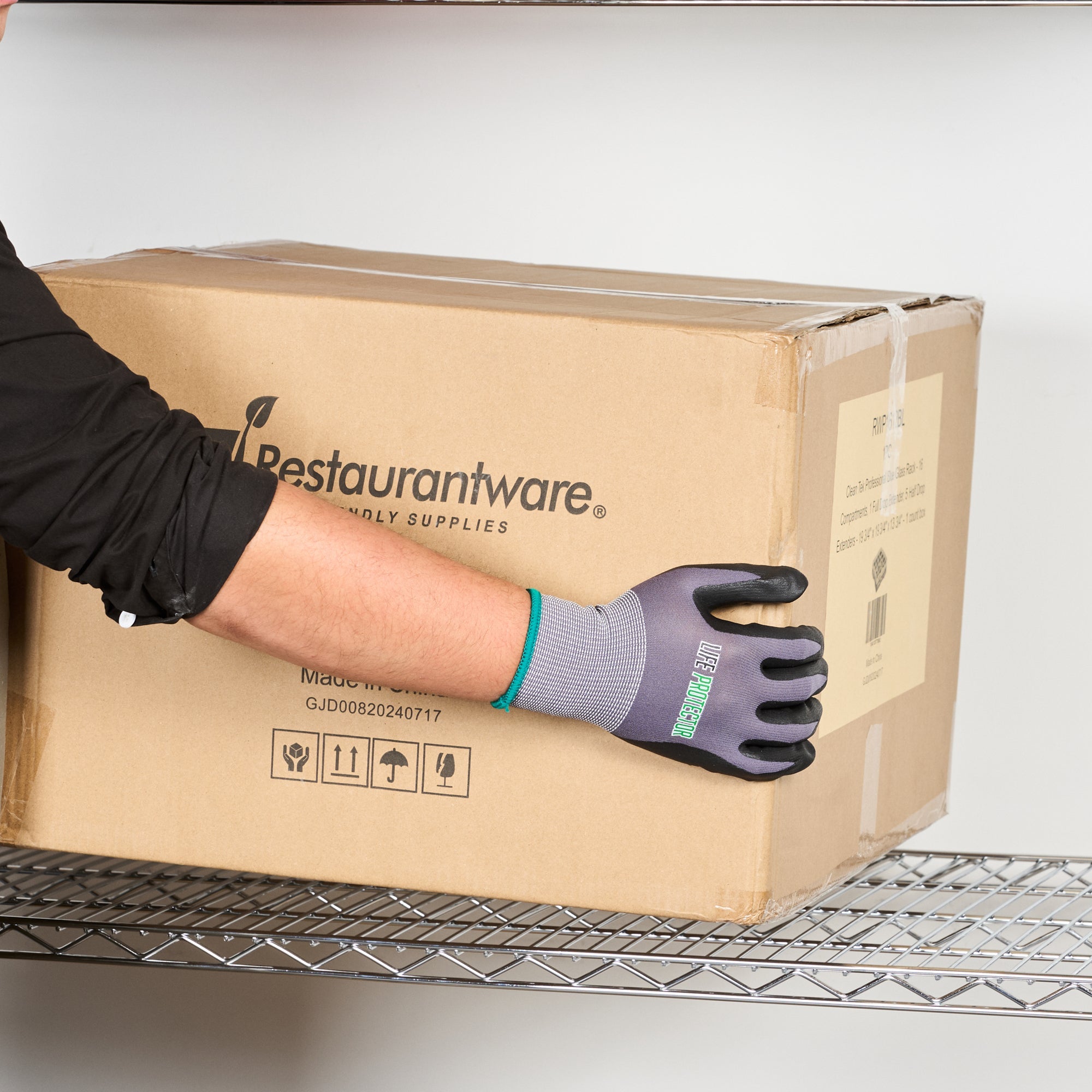 Life Protector Gray Nylon / Spandex Medium Work Gloves - with Ultra-Thin Foam Nitrile Palm Coating and Dots - Pair - 10 count box