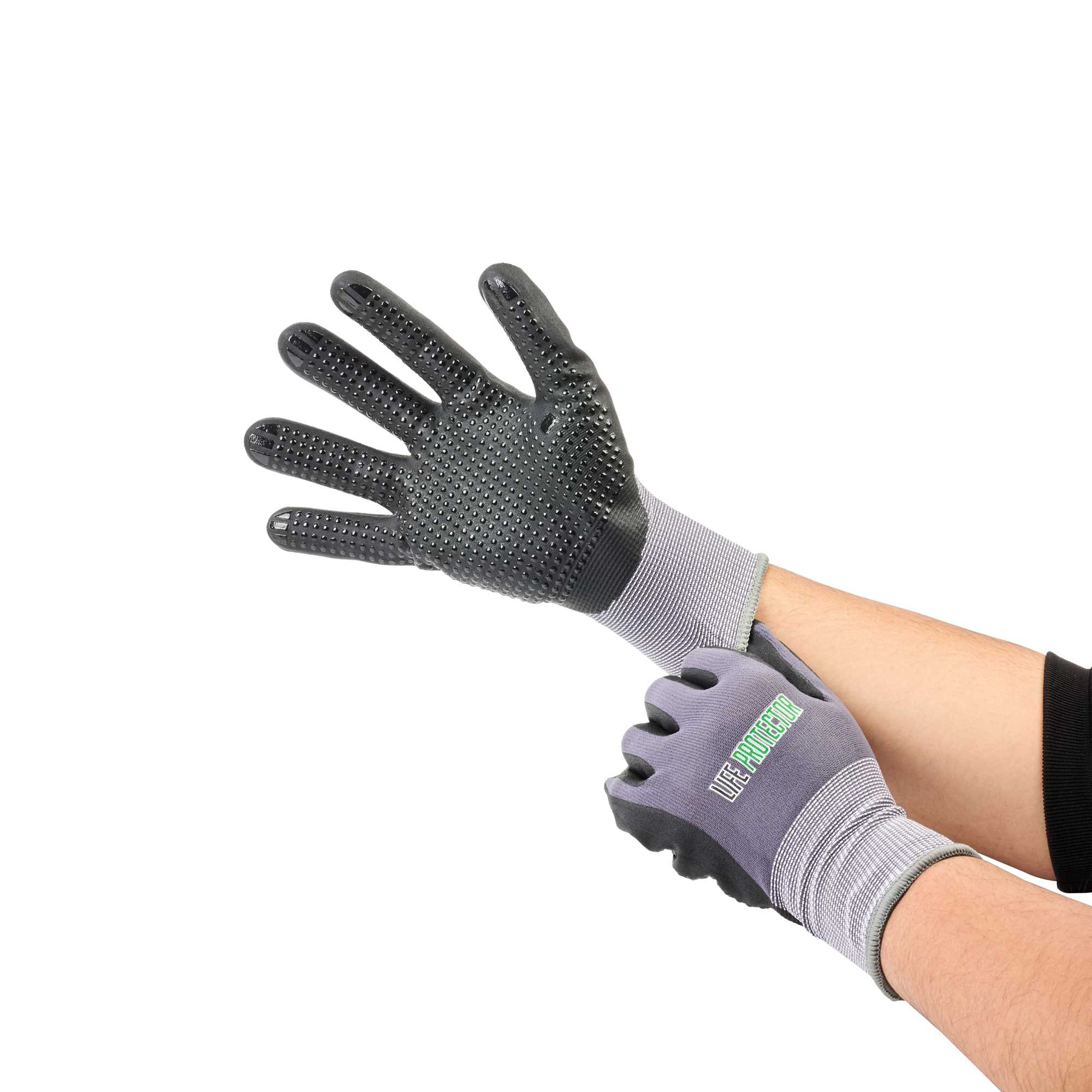 Life Protector Gray Nylon / Spandex Extra Large Work Gloves - with Ultra-Thin Foam Nitrile Palm Coating and Dots - Pair - 1 count box