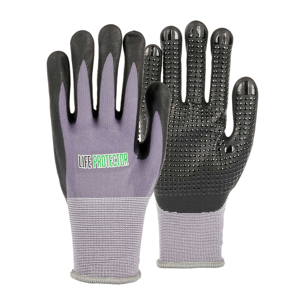 Life Protector Gray Nylon / Spandex Extra Large Work Gloves - with Ultra-Thin Foam Nitrile Palm Coating and Dots - Pair - 1 count box