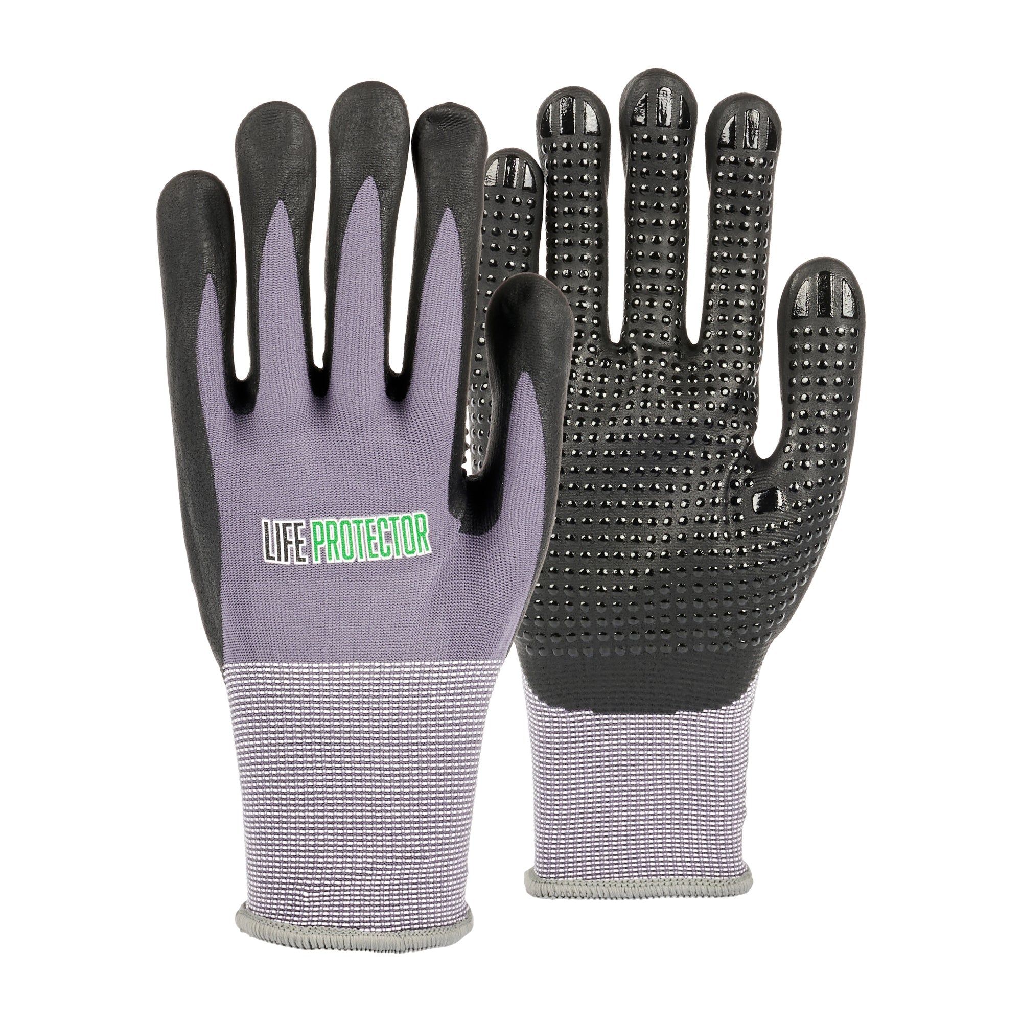 Life Protector Gray Nylon / Spandex Extra Large Work Gloves - with Ultra-Thin Foam Nitrile Palm Coating and Dots - Pair - 10 count box
