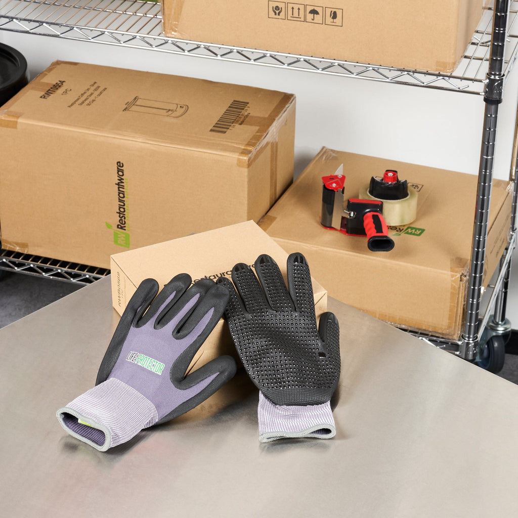 Life Protector Gray Nylon / Spandex Extra Large Work Gloves - with Ultra-Thin Foam Nitrile Palm Coating and Dots - Pair - 10 count box