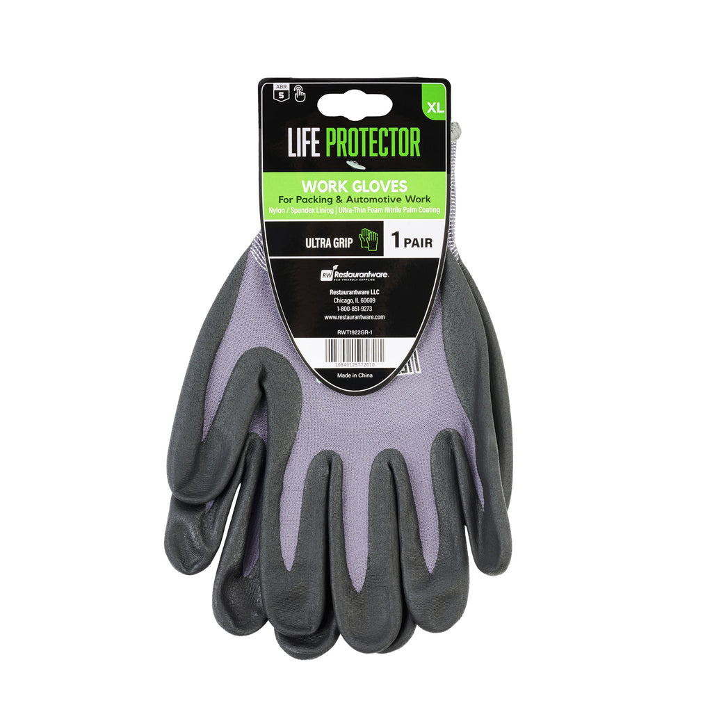 Life Protector Gray Nylon / Spandex Extra Large Work Gloves - with Ultra-Thin Foam Nitrile Palm Coating and Dots - Pair - 10 count box