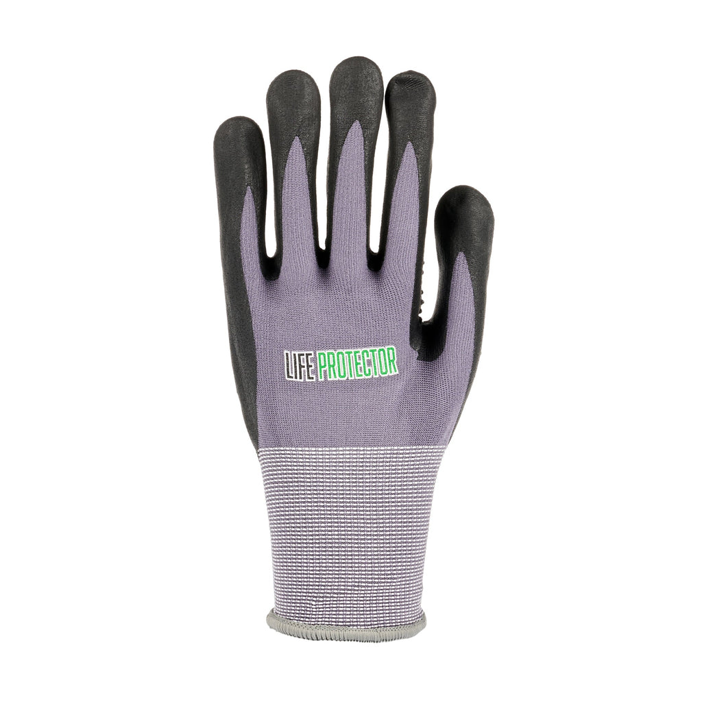 Life Protector Gray Nylon / Spandex Extra Large Work Gloves - with Ultra-Thin Foam Nitrile Palm Coating and Dots - Pair - 10 count box