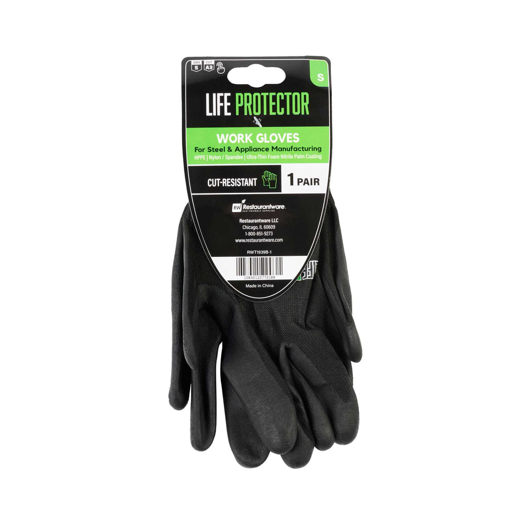 Life Protector Black HPPE Nylon / Spandex Small Work Gloves - with Ultra-Thin Foam Nitrile Palm Coating, Cut-Resistant - Pair - 1 count box