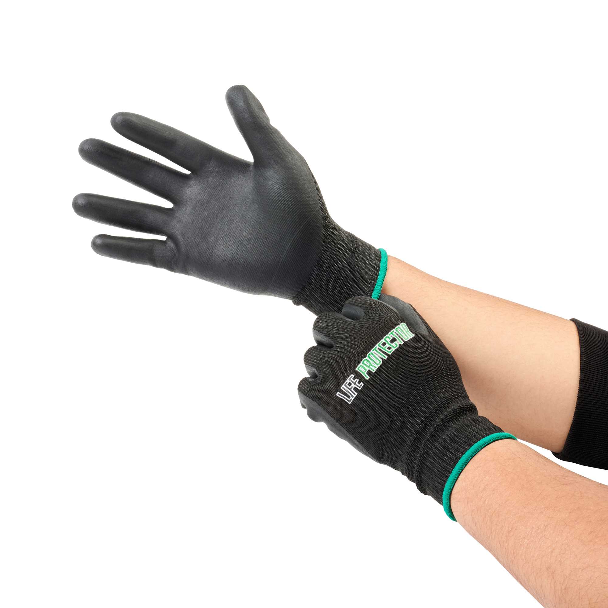 Life Protector Black HPPE Nylon / Spandex Medium Work Gloves - with Ultra-Thin Foam Nitrile Palm Coating, Cut-Resistant - Pair - 1 count box