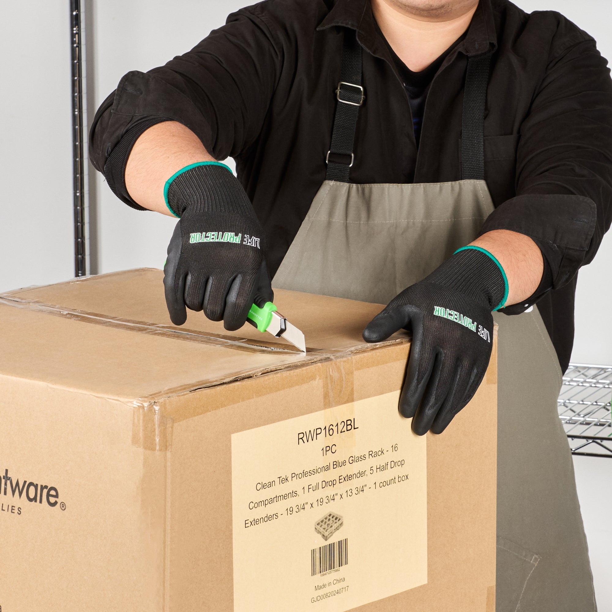 Life Protector Black HPPE Nylon / Spandex Medium Work Gloves - with Ultra-Thin Foam Nitrile Palm Coating,Cut-Resistant - Pair - 10 count box