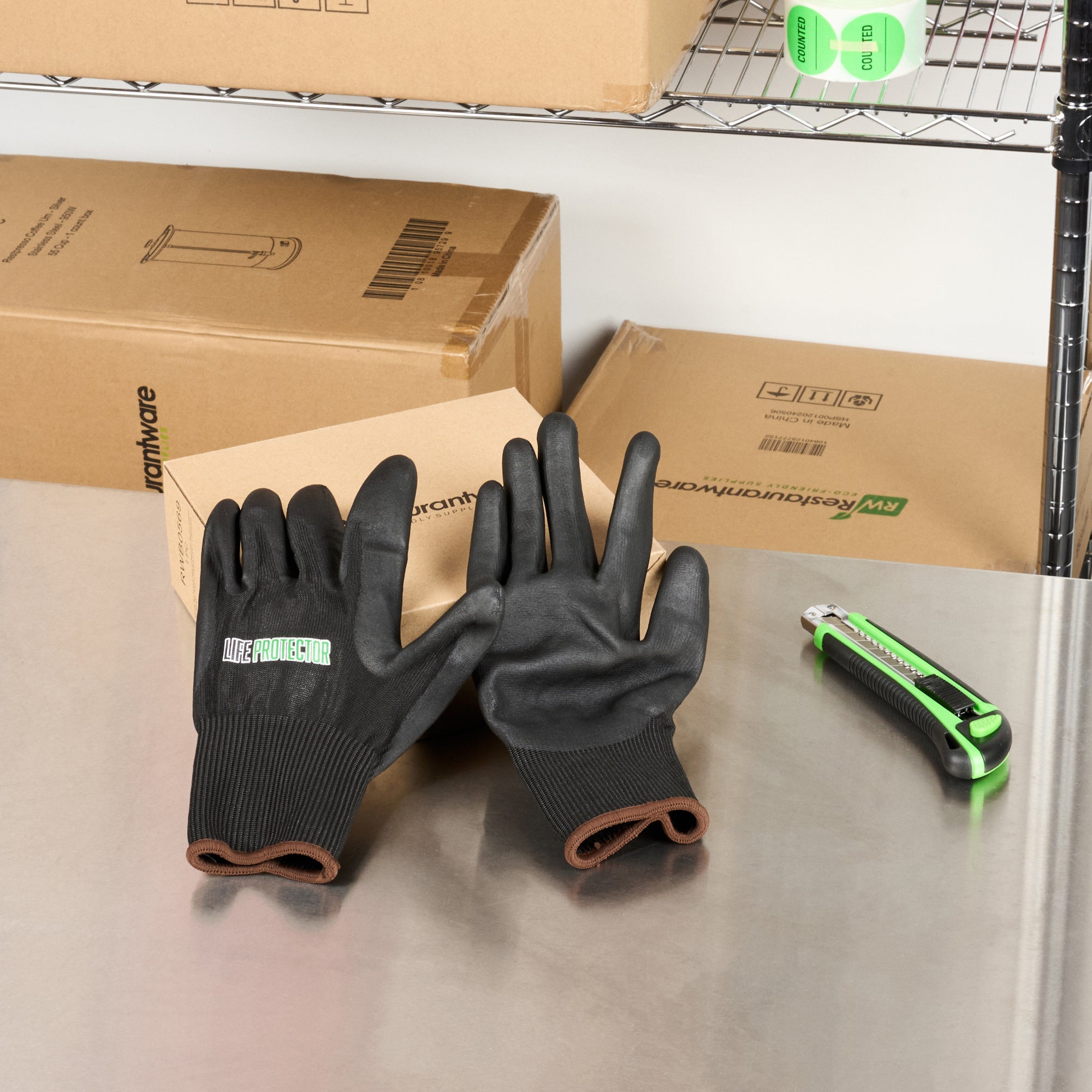 Life Protector Black HPPE Nylon / Spandex Large Work Gloves - with Ultra-Thin Foam Nitrile Palm Coating, Cut-Resistant - Pair - 10 count box
