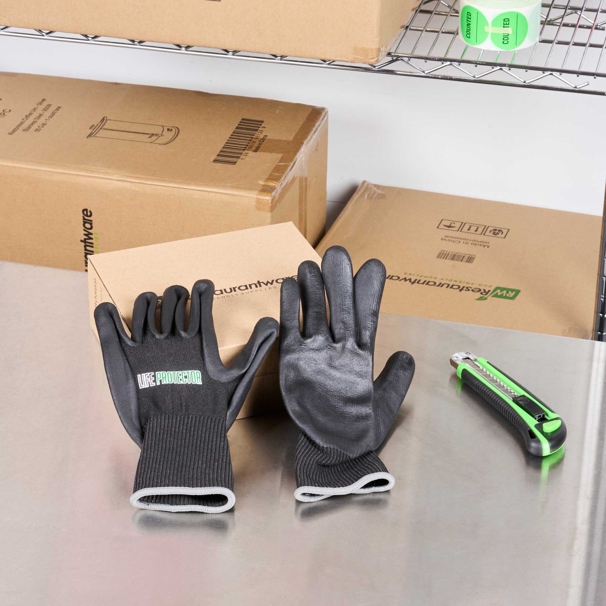 Life Protector Black HPPE Nylon / Spandex Extra Large Work Gloves - Ultra-Thin Foam Nitrile Palm Coating, Cut-Resistant - Pair - 1 count box