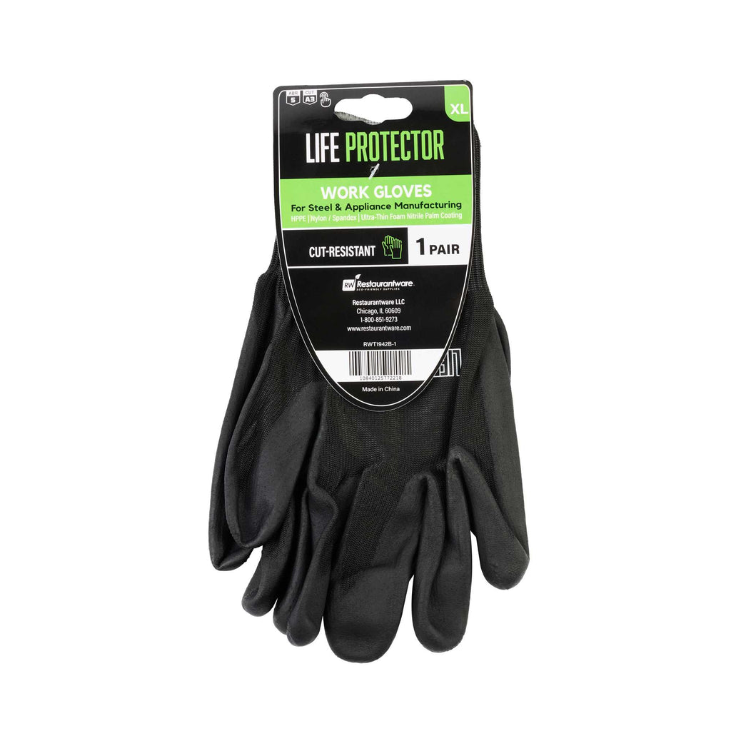 Life Protector Black HPPE Nylon / Spandex Extra Large Work Gloves - Ultra-Thin Foam Nitrile Palm Coating, Cut-Resistant - Pair - 1 count box