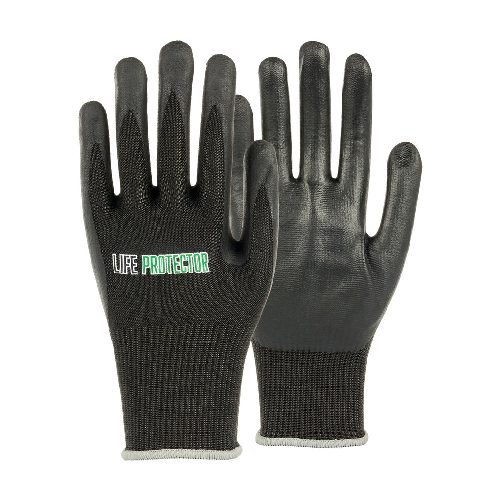 Life Protector Black HPPE Nylon / Spandex Extra Large Work Gloves - Ultra-Thin Foam Nitrile Palm Coating,Cut-Resistant - Pair - 10 count box