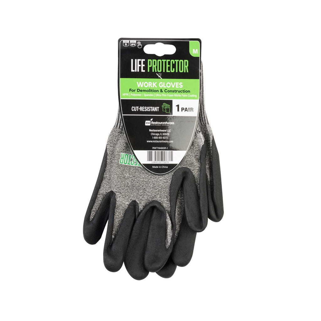 Life Protector Gray HPPE Polyester / Spandex Medium Work Gloves - Ultra-Thin Foam Nitrile Palm Coating, Cut-Resistant - Pair - 1 count box