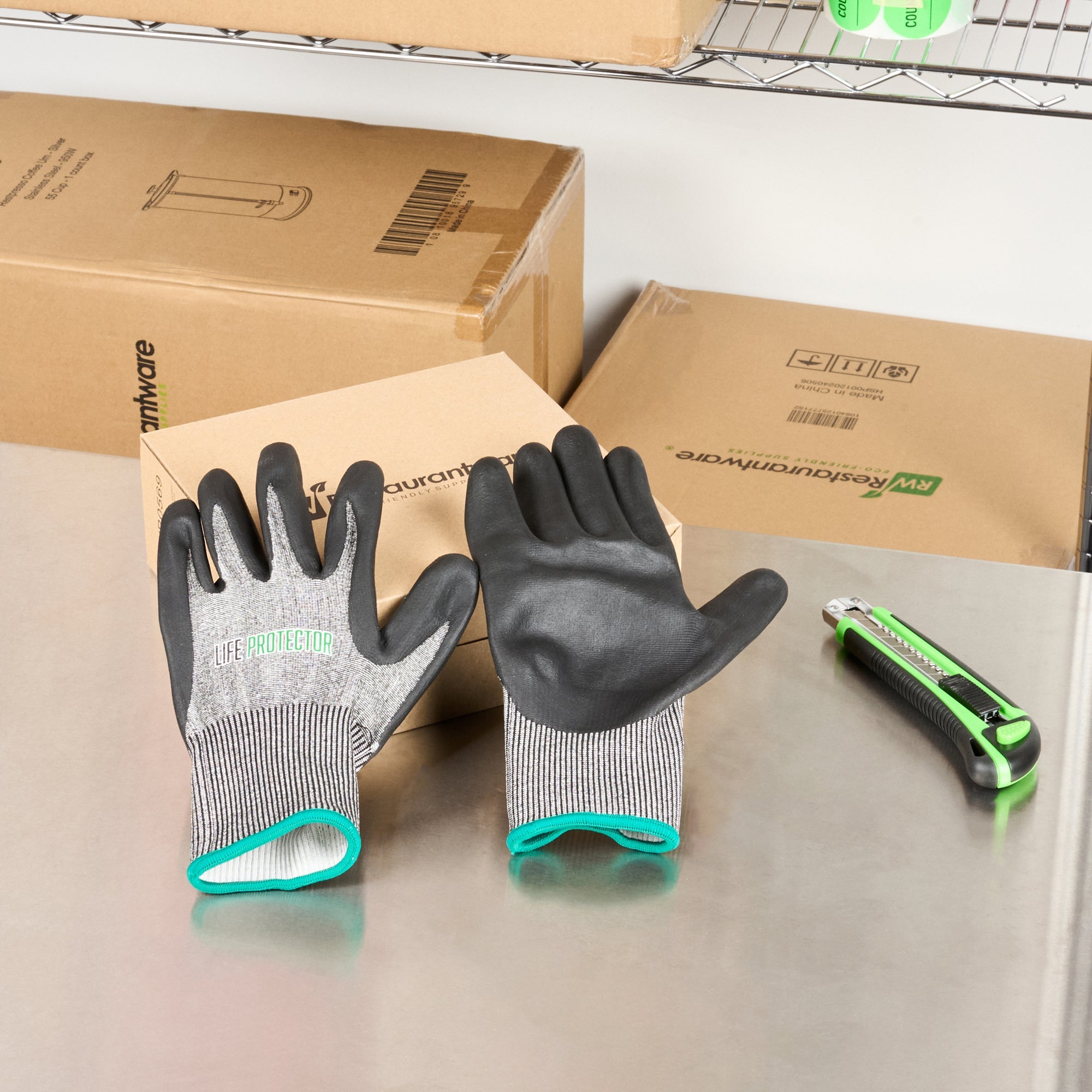 Life Protector Gray HPPE Polyester / Spandex Medium Work Gloves - Ultra-Thin Foam Nitrile Palm Coating, Cut-Resistant - Pair - 10 count box