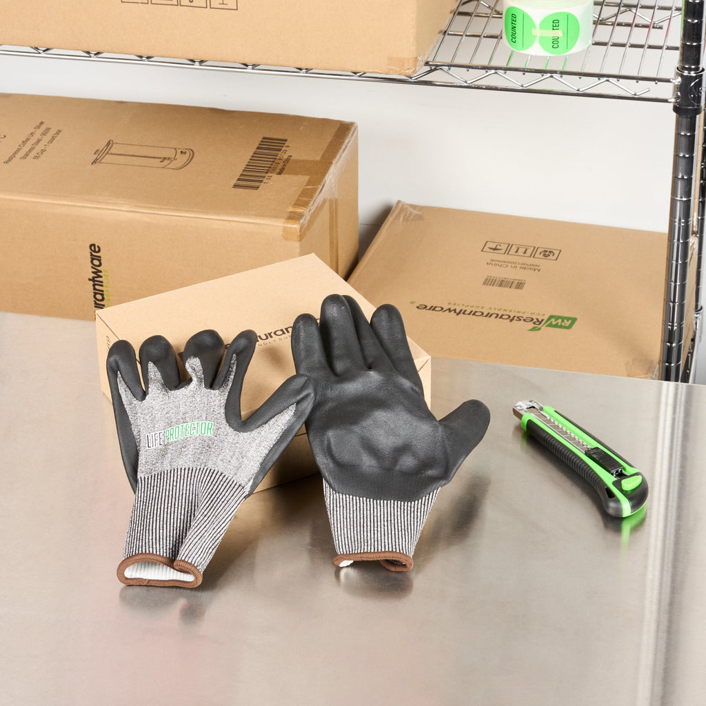 Life Protector Gray HPPE Polyester / Spandex Large Work Gloves - Ultra-Thin Foam Nitrile Palm Coating, Cut-Resistant - Pair - 10 count box