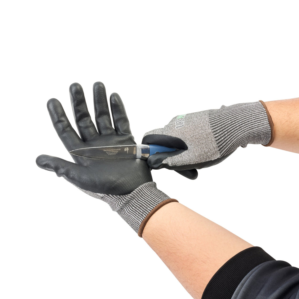 Life Protector Gray HPPE Polyester / Spandex Large Work Gloves - Ultra-Thin Foam Nitrile Palm Coating, Cut-Resistant - Pair - 10 count box