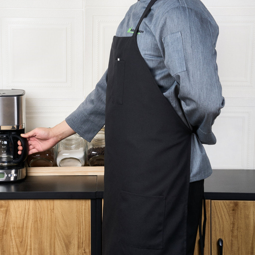 Chef 101 Black Standard Bib Apron - with 3 Pockets - 32 1/2'' x 27 1/2'' - 1 count box
