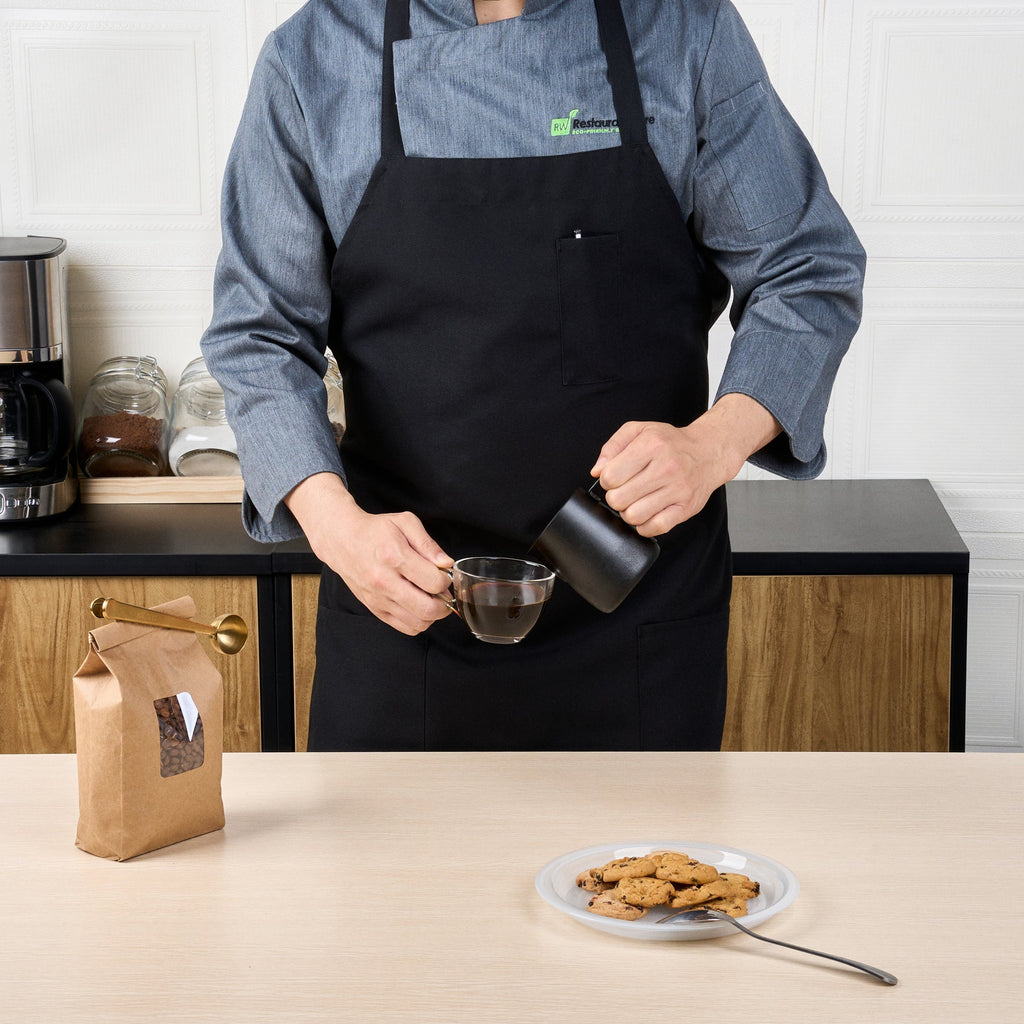 Chef 101 Black Standard Bib Apron - with 3 Pockets - 32 1/2'' x 27 1/2'' - 1 count box
