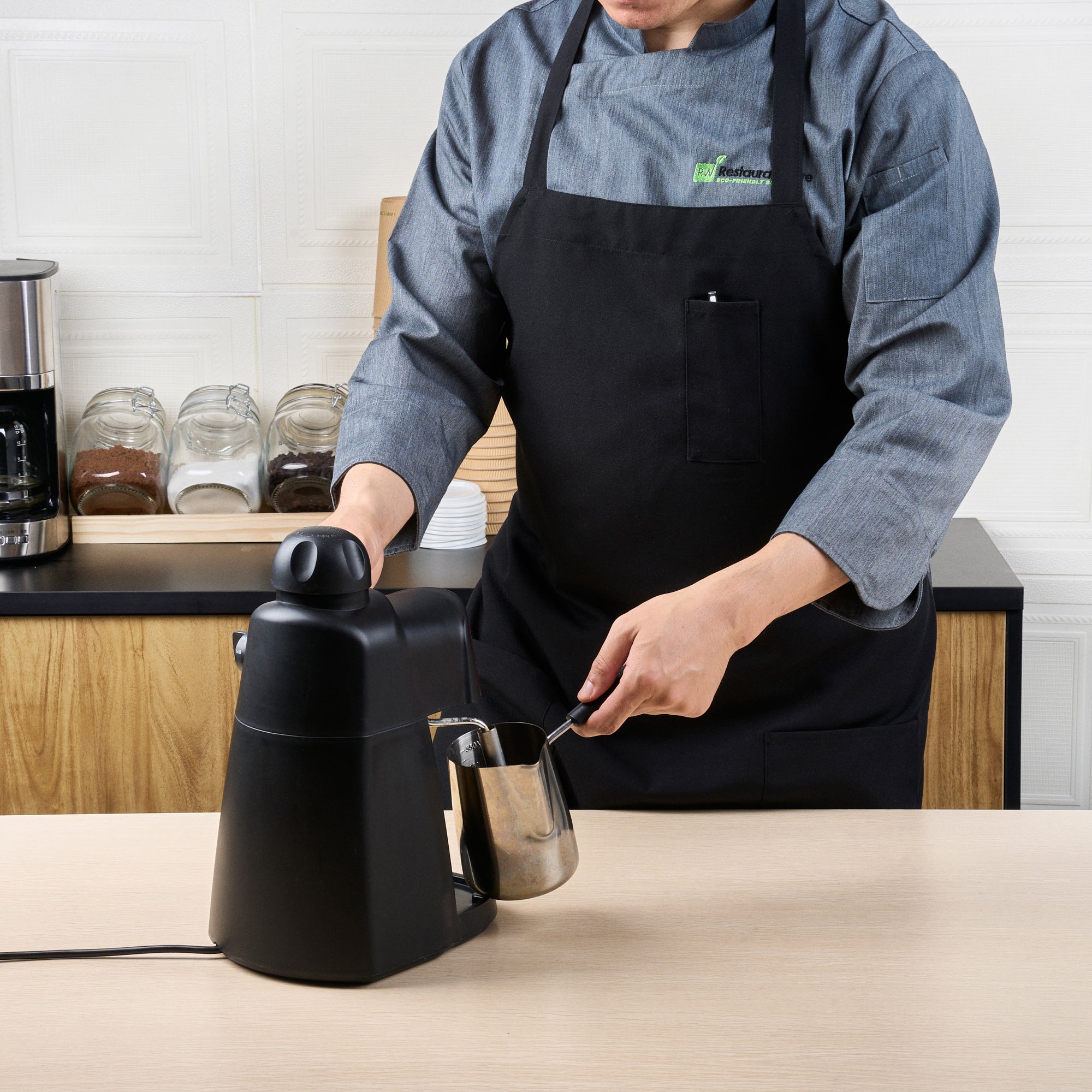 Chef 101 Black Standard Bib Apron - with 3 Pockets - 32 1/2'' x 27 1/2'' - 1 count box