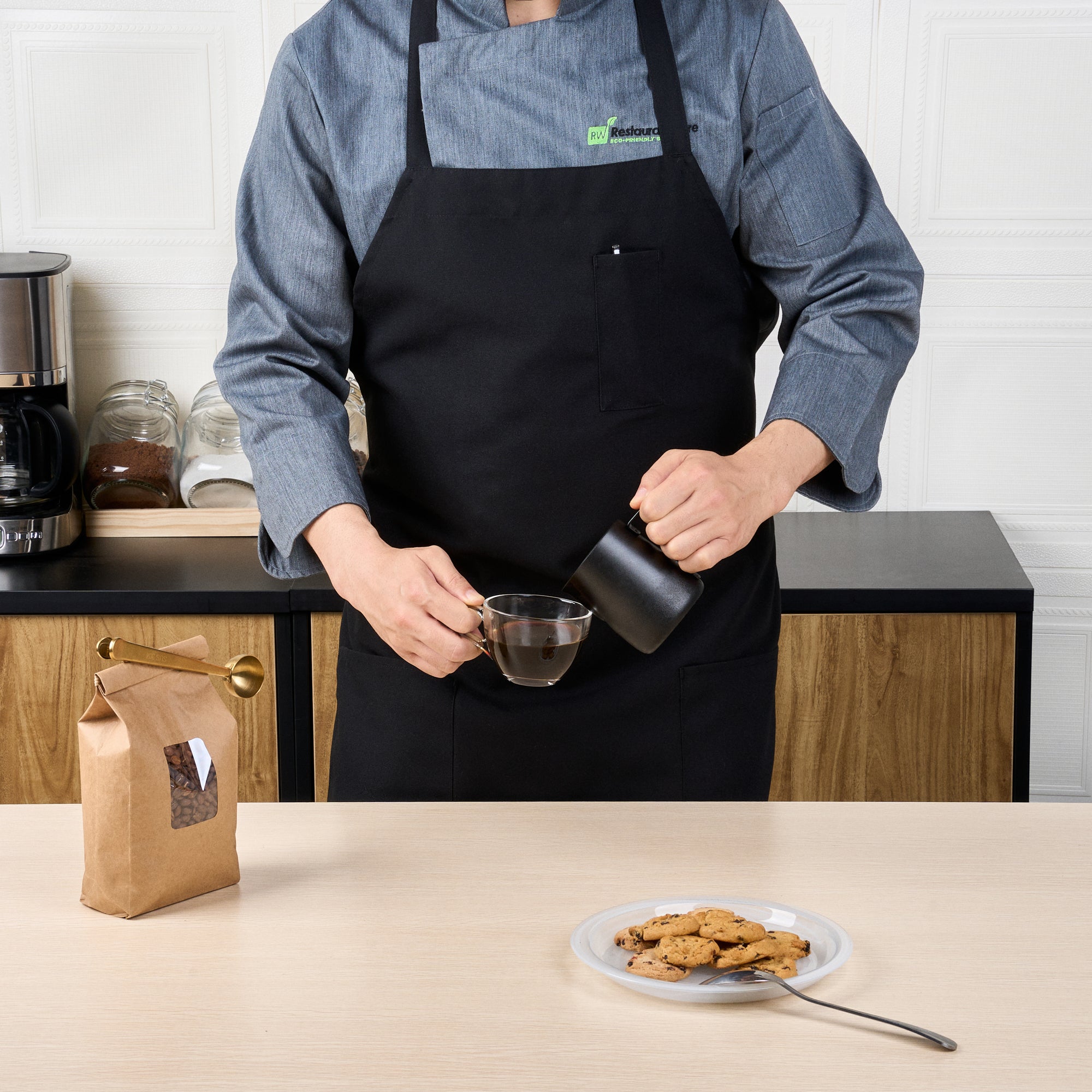 Chef 101 Black Standard Bib Apron - with 3 Pockets - 32 1/2'' x 27 1/2'' - 100 count box