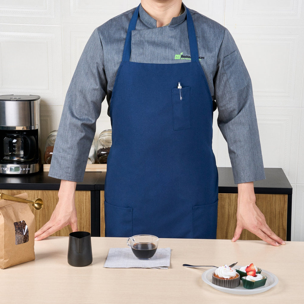 Chef 101 Blue Standard Bib Apron - with 3 Pockets - 32 1/2'' x 27 1/2'' - 1 count box