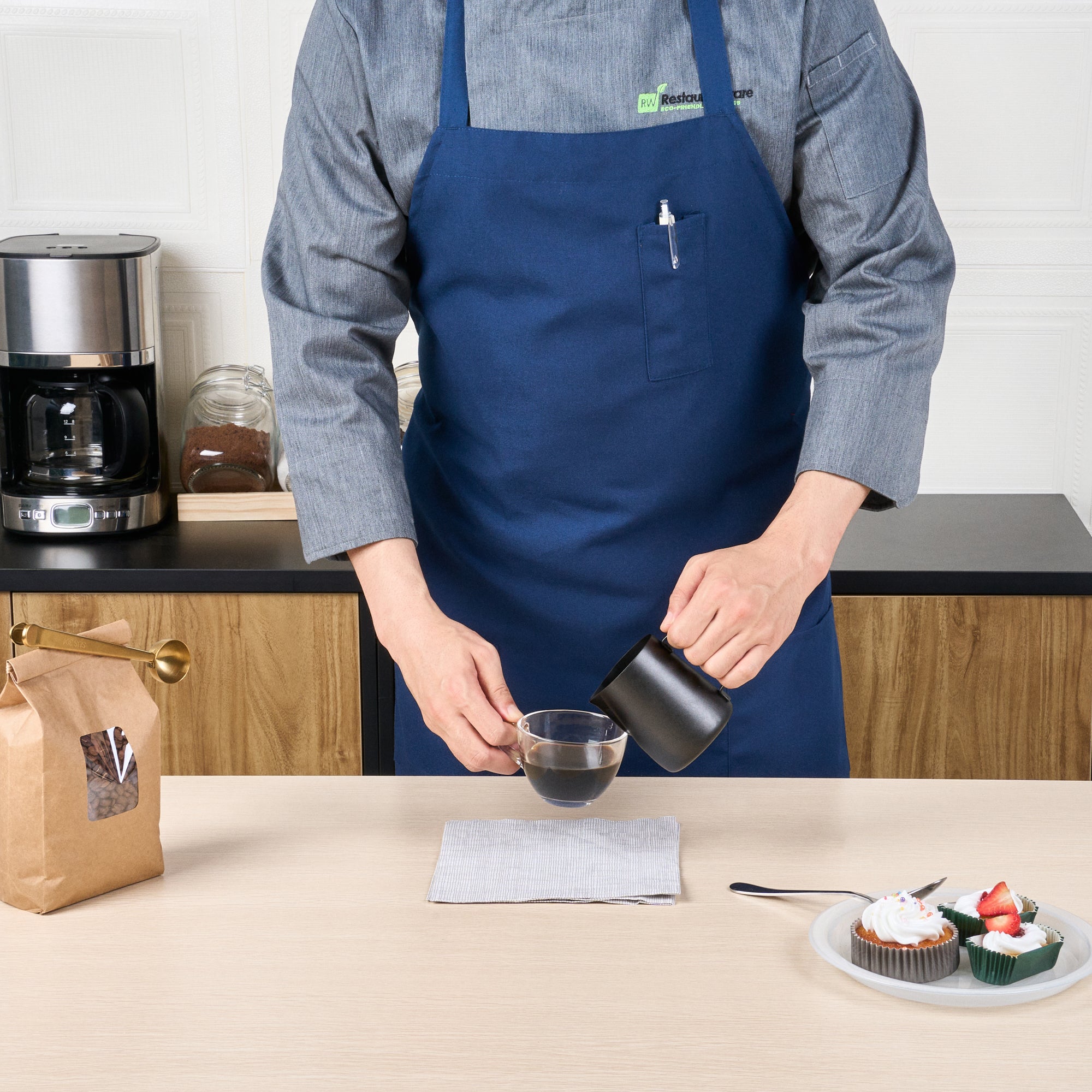 Chef 101 Blue Standard Bib Apron - with 3 Pockets - 32 1/2'' x 27 1/2'' - 100 count box