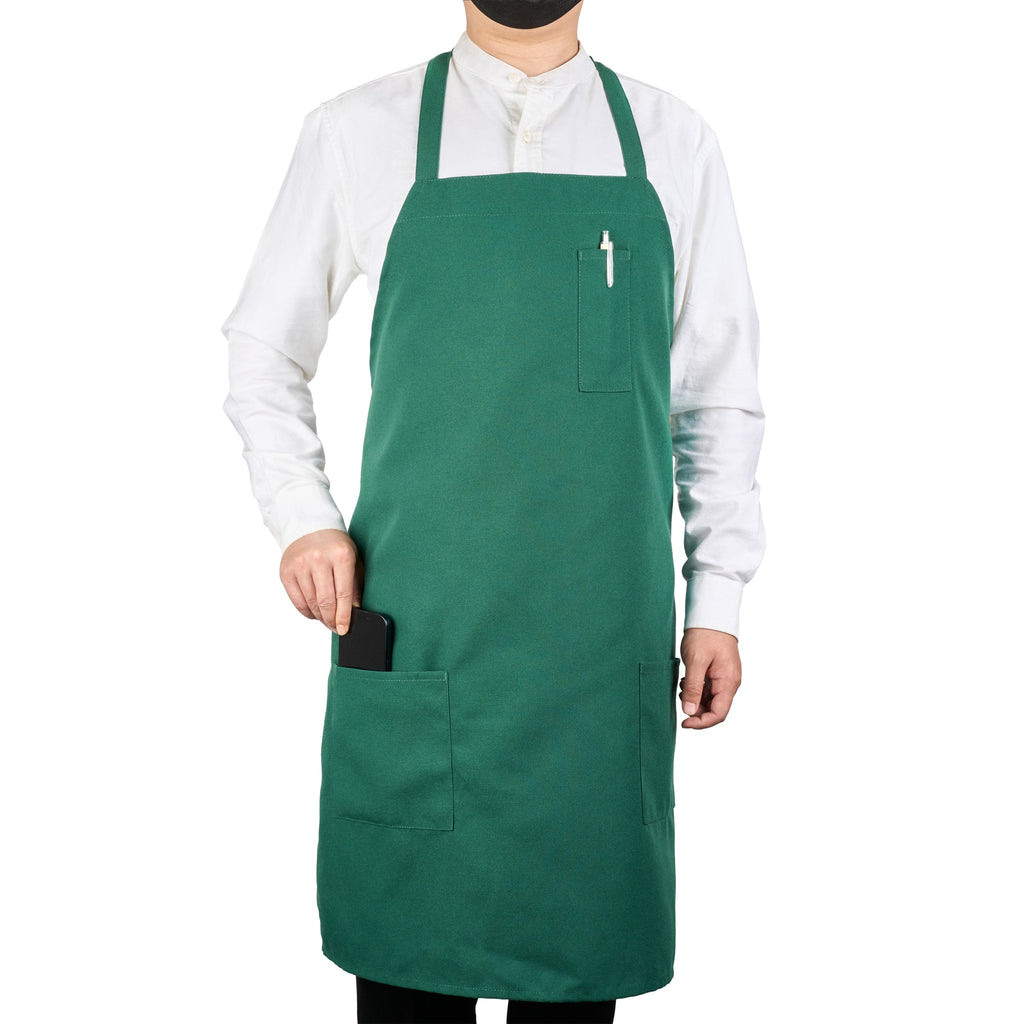 Chef 101 Green Standard Bib Apron - with 3 Pockets - 32 1/2'' x 27 1/2'' - 1 count box