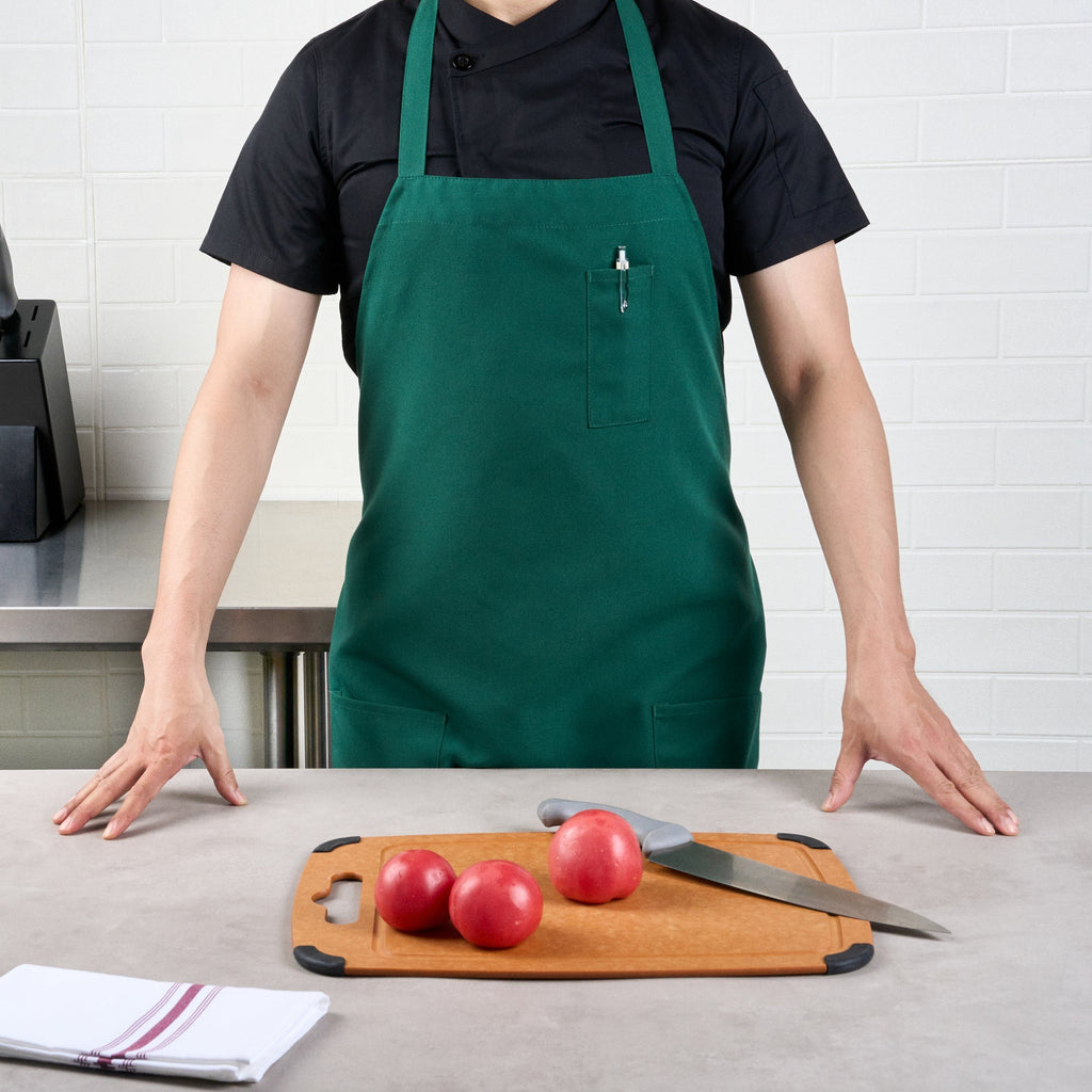 Chef 101 Green Standard Bib Apron - with 3 Pockets - 32 1/2'' x 27 1/2'' - 1 count box