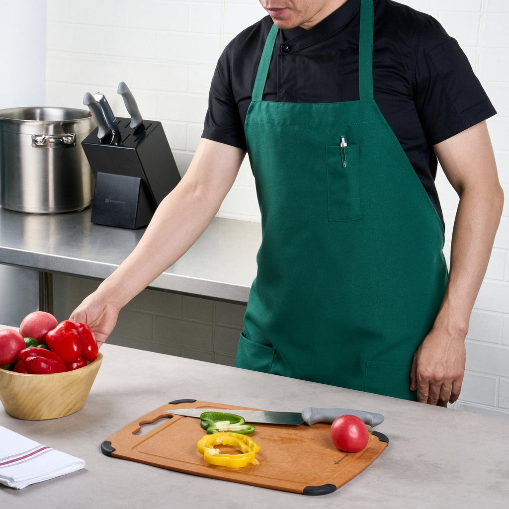 Chef 101 Green Standard Bib Apron - with 3 Pockets - 32 1/2'' x 27 1/2'' - 1 count box