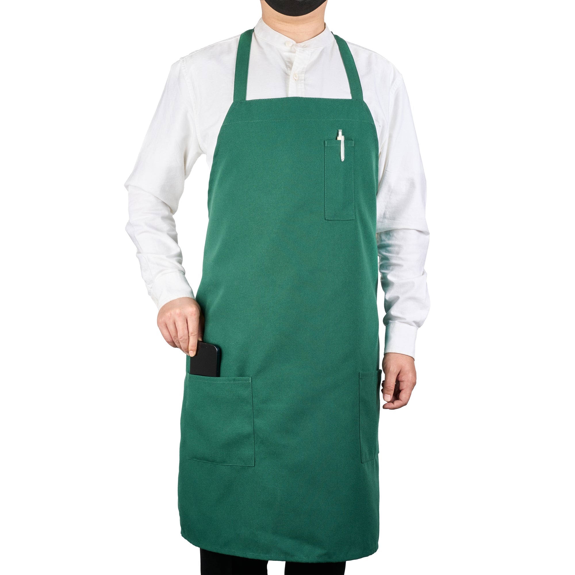 Chef 101 Green Standard Bib Apron - with 3 Pockets - 32 1/2'' x 27 1/2'' - 100 count box
