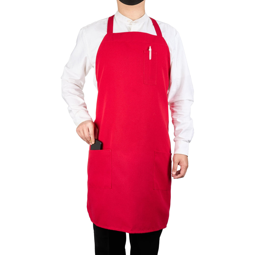 Chef 101 Red Standard Bib Apron - with 3 Pockets - 32 1/2'' x 27 1/2'' - 100 count box