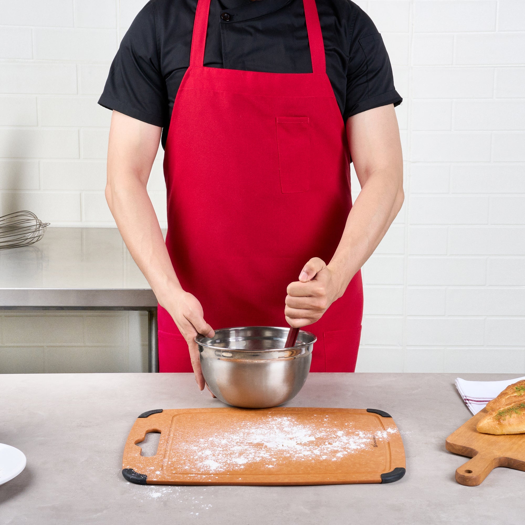 Chef 101 Red Standard Bib Apron - with 3 Pockets - 32 1/2'' x 27 1/2'' - 100 count box