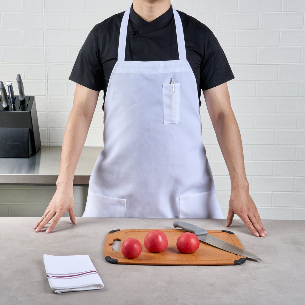 Chef 101 White Standard Bib Apron - with 3 Pockets - 32 1/2'' x 27 1/2'' - 1 count box