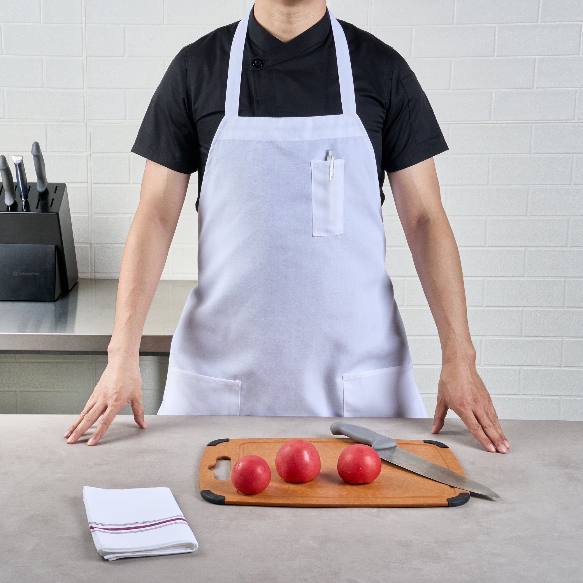 Chef 101 White Standard Bib Apron - with 3 Pockets - 32 1/2'' x 27 1/2'' - 100 count box