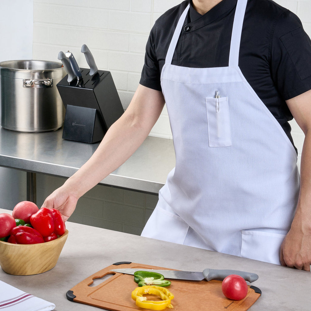 Chef 101 White Standard Bib Apron - with 3 Pockets - 32 1/2'' x 27 1/2'' - 100 count box