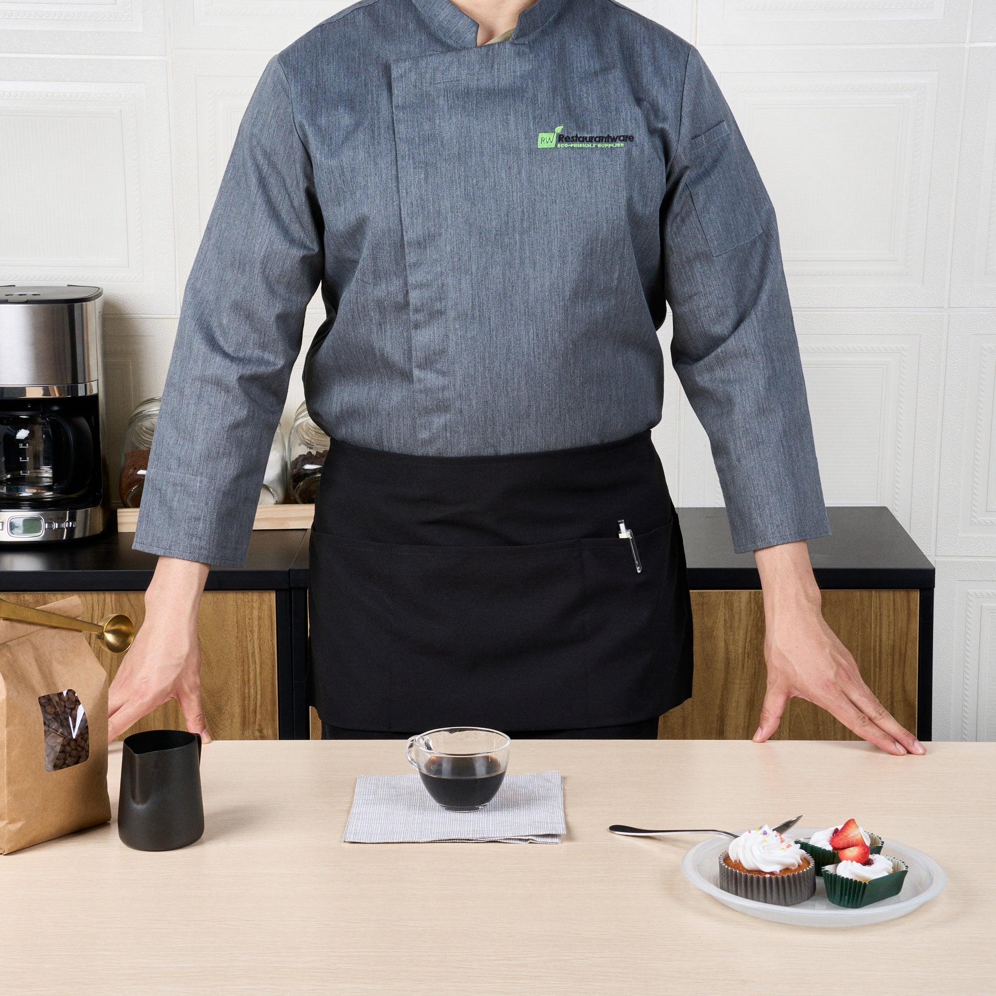 Chef 101 Black Standard Waist Apron - with 3 Pockets - 24" x 12" - 100 count box