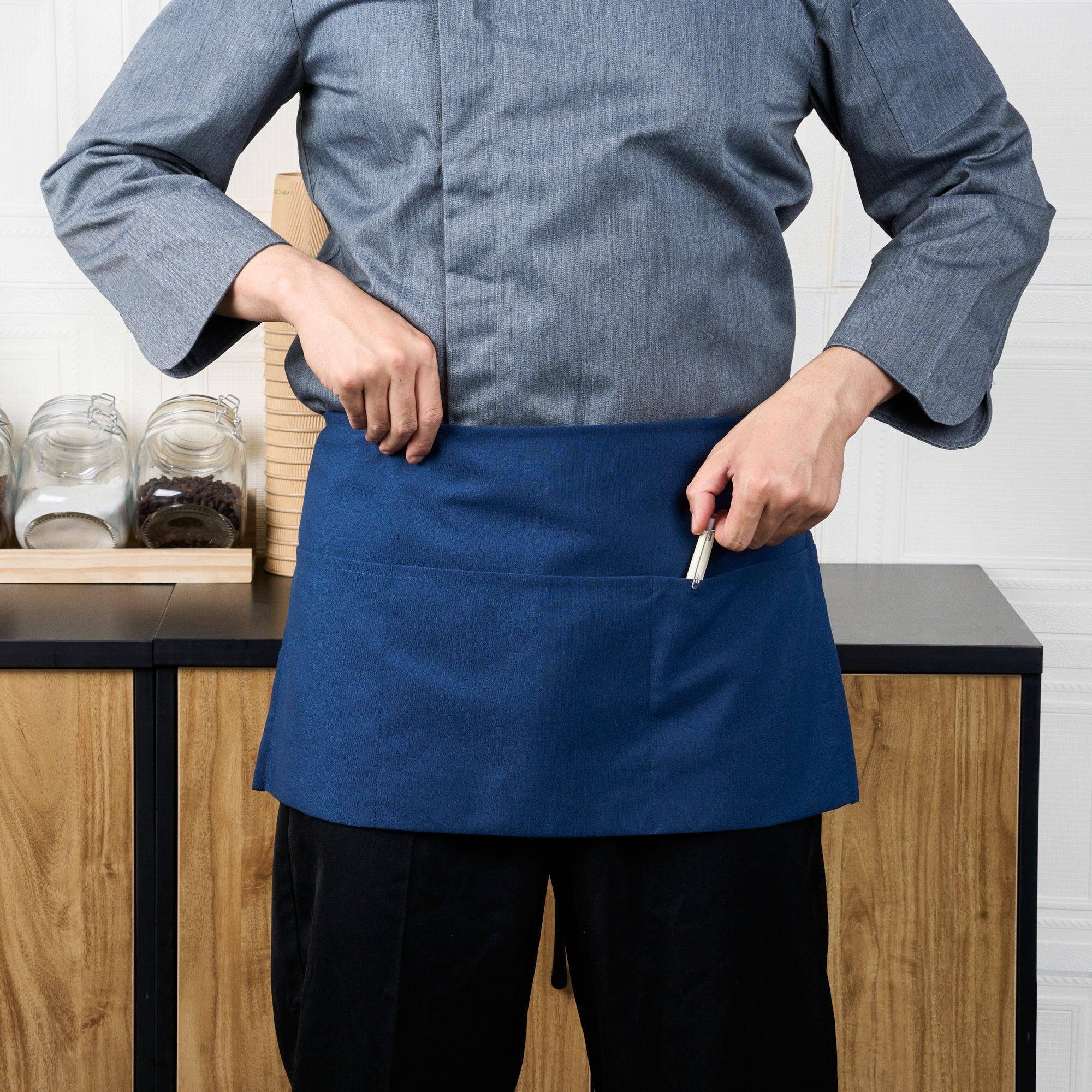 Chef 101 Blue Standard Waist Apron - with 3 Pockets - 24" x 12" - 1 count box
