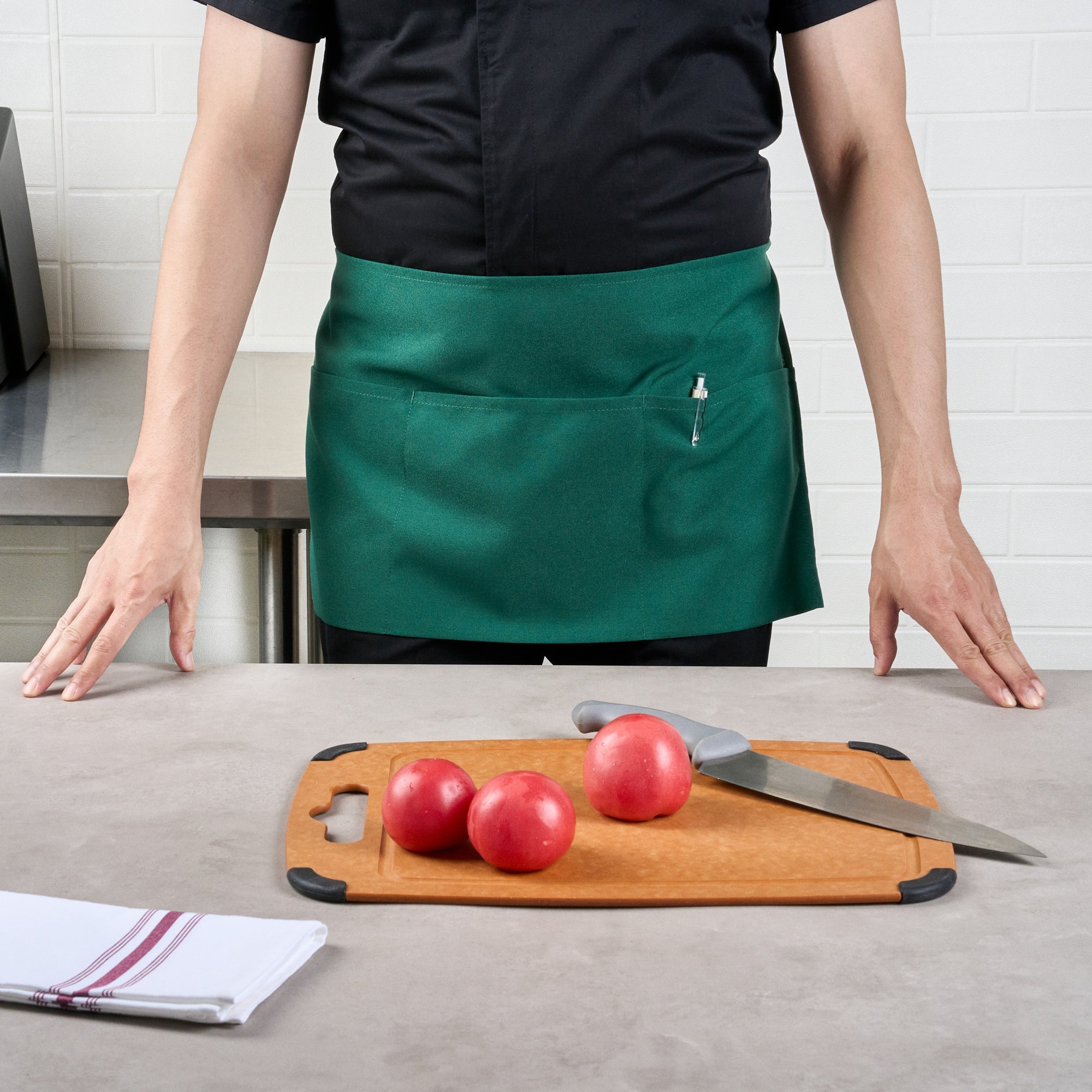 Chef 101 Green Standard Waist Apron - with 3 Pockets - 24" x 12" - 100 count box