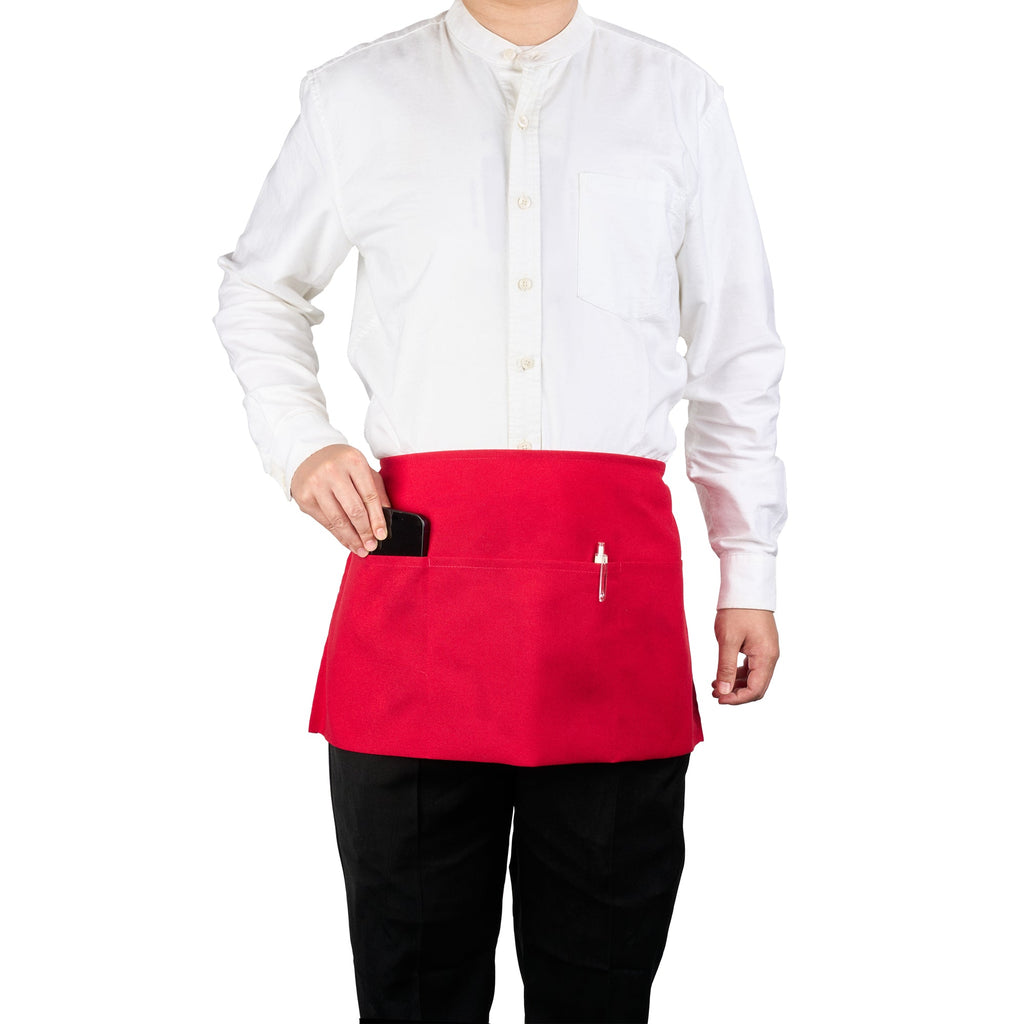 Chef 101 Red Standard Waist Apron - with 3 Pockets - 24" x 12" - 1 count box