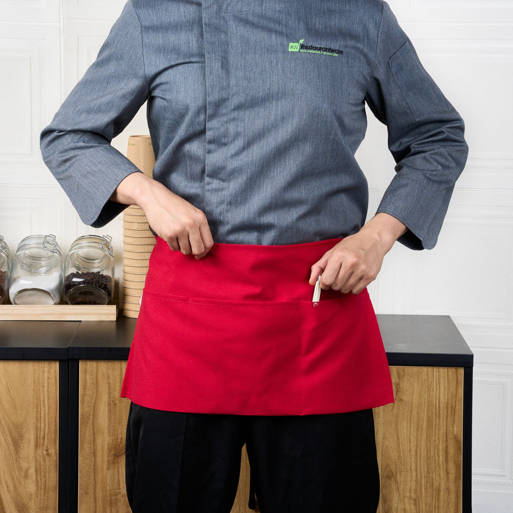 Chef 101 Red Standard Waist Apron - with 3 Pockets - 24" x 12" - 100 count box