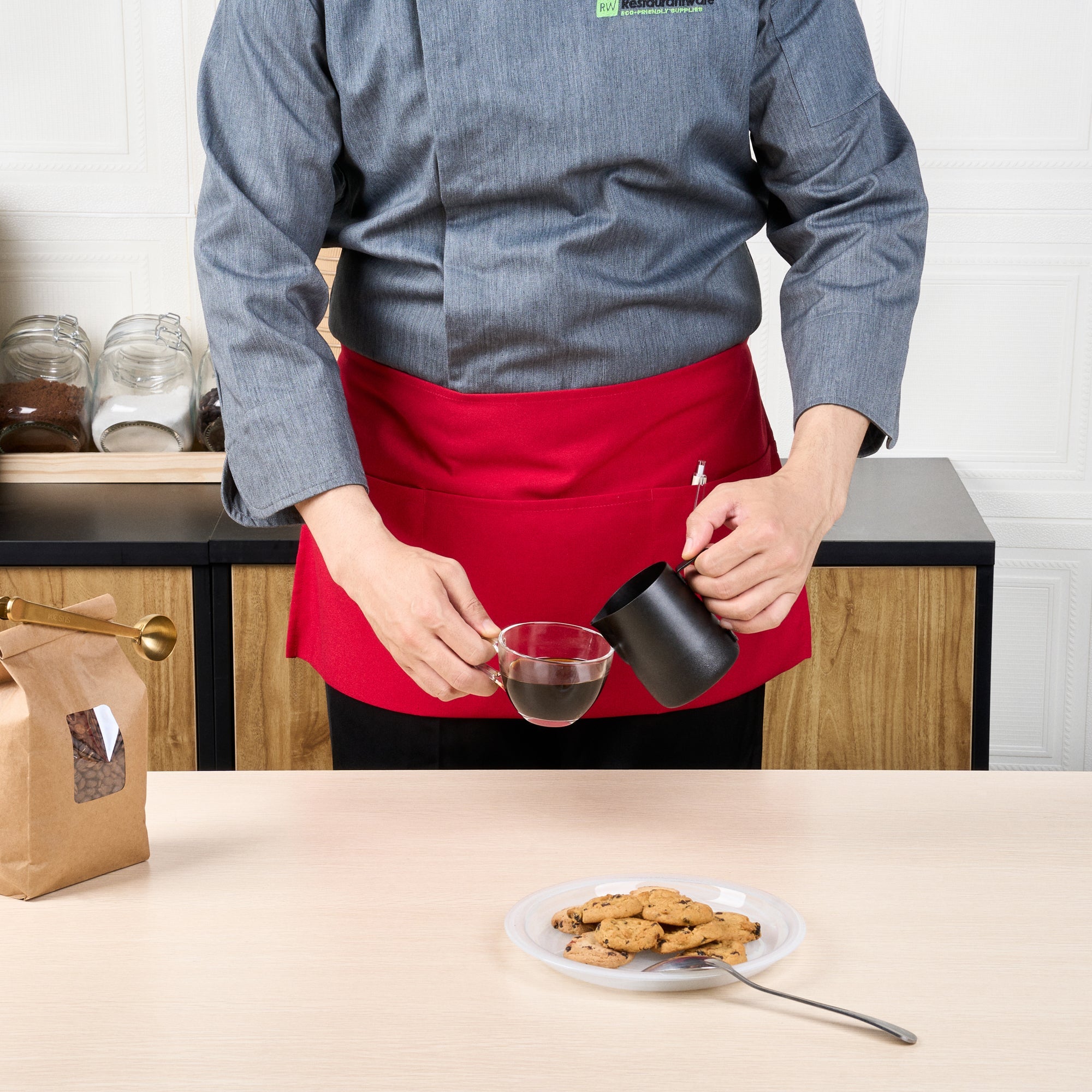 Chef 101 Red Standard Waist Apron - with 3 Pockets - 24" x 12" - 100 count box